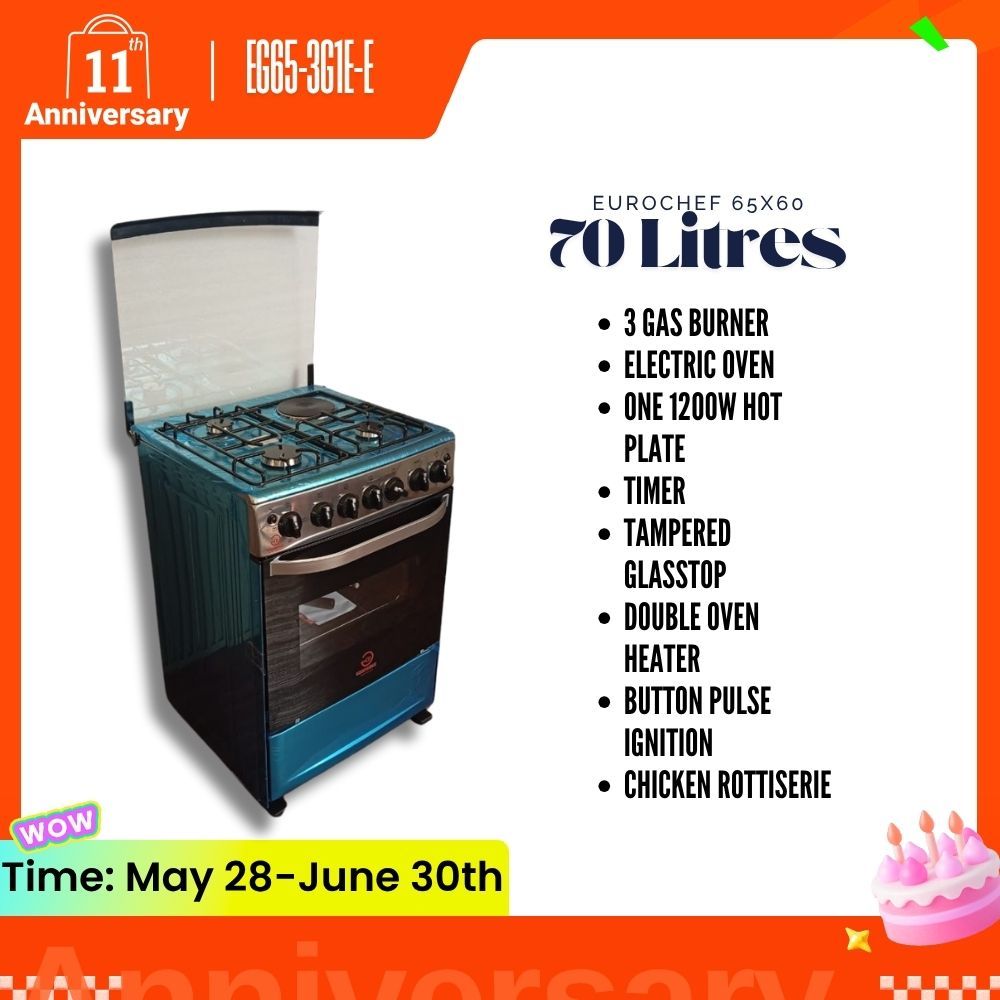 EUROCHEF EG65-3G1E-E OVEN Free Standing 3 Gas Cooker+1 Hotplate With Electric Oven Cooker