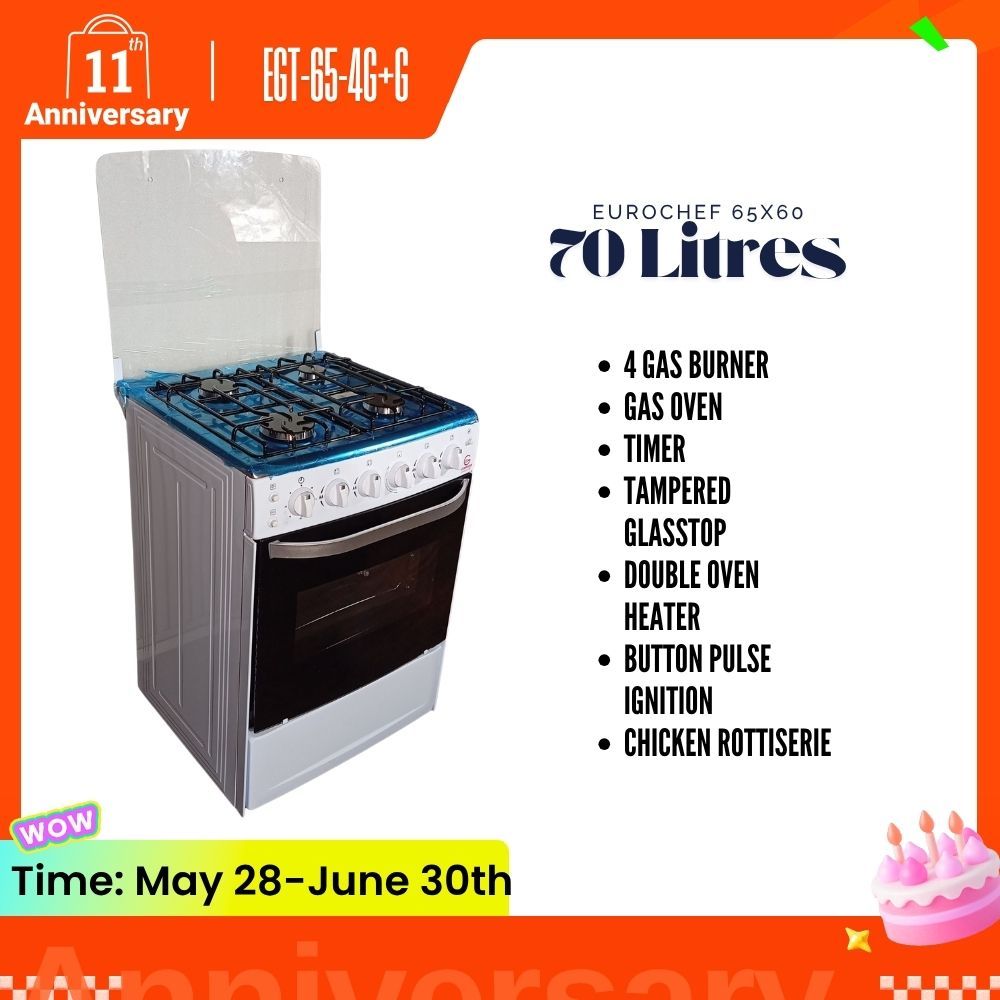 EUROCHEF EG65-4G+G Free Standing Cooker 4 Gas Burners Oven Cooker Gas Cooker