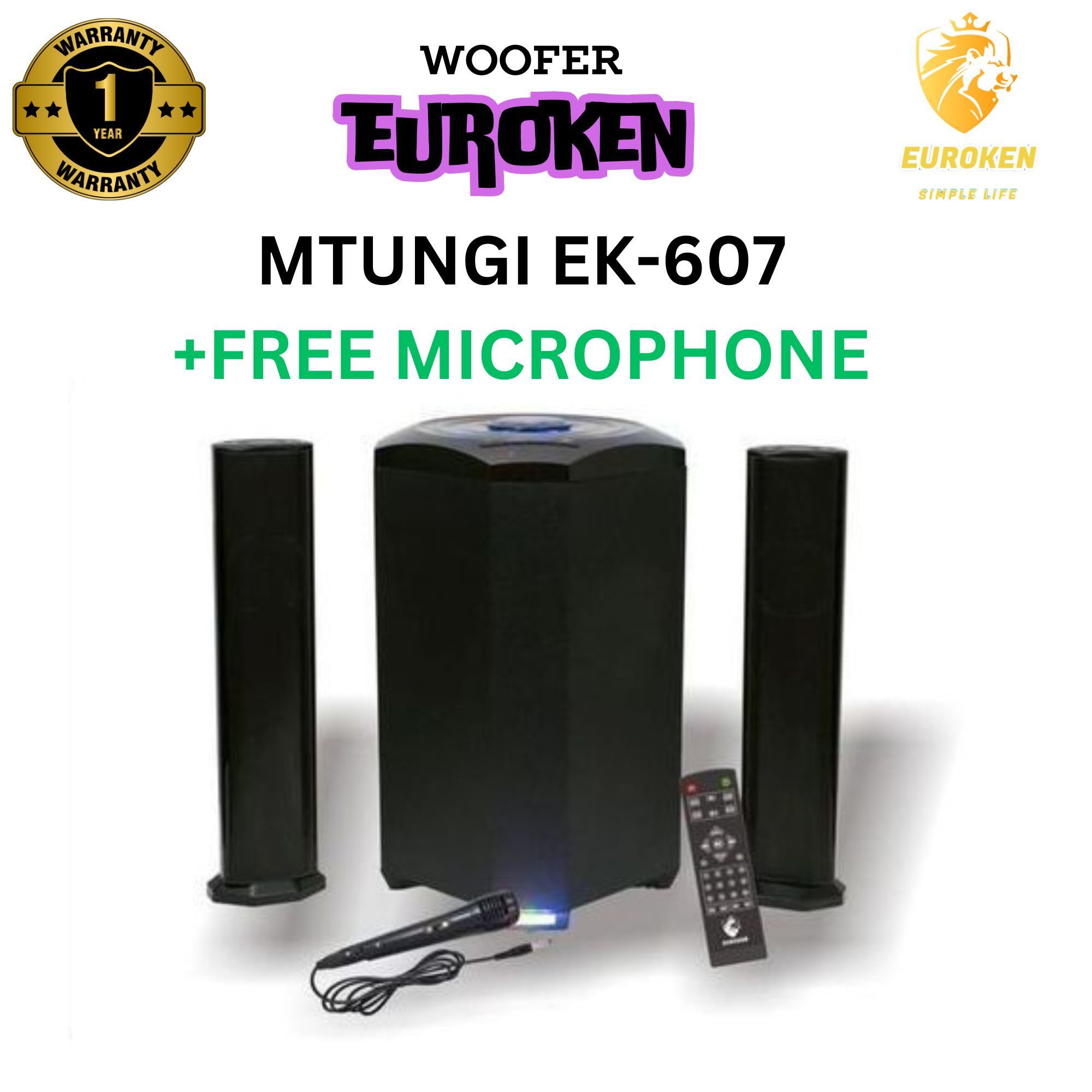 【Exclusive Offer】NEW EUROKEN MTUNGI EK-607 2.1CH With 20,000 PMPO MTUNGI Subwoofer Speaker  Home Theatre Audio System  With Remote Control BLUETOOTH/USB/SD/FM FREE MIC