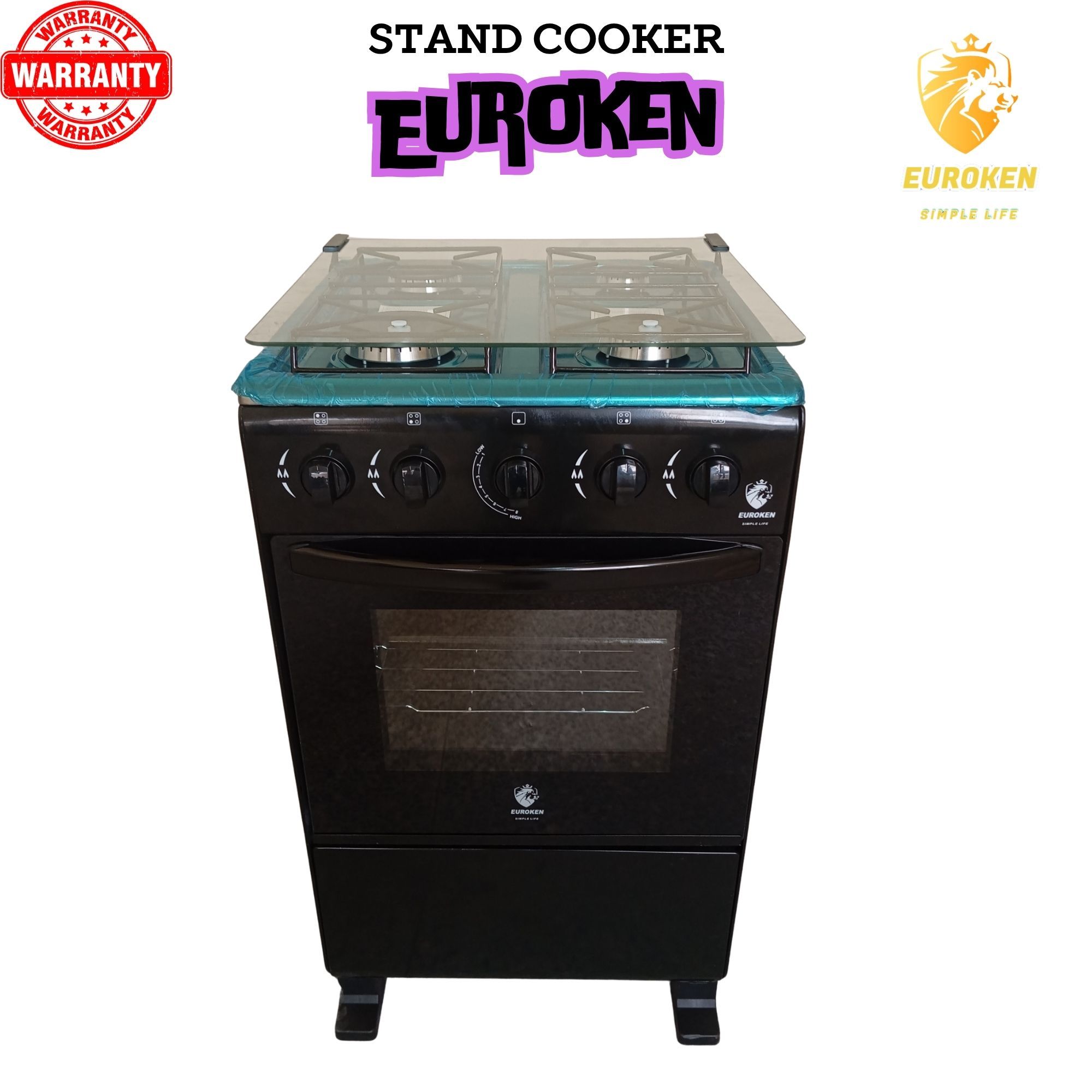 【ExclusiveOffer】Euroken Euro554GG 50L Home Improvement Free Standing Full Gas Cooker Kitchen Appliance With Gas Oven 4 Burners 50X55Cm