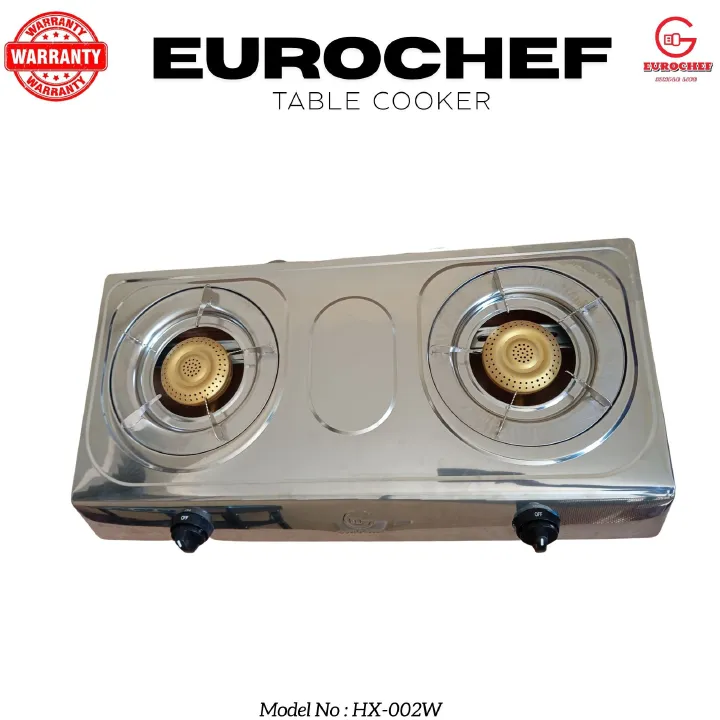【ExclusiveOffer】Eurochef HX-002W Table Top Stainless Steel 2 Burner Kitchen Appliance Cooktop Gas Cooker