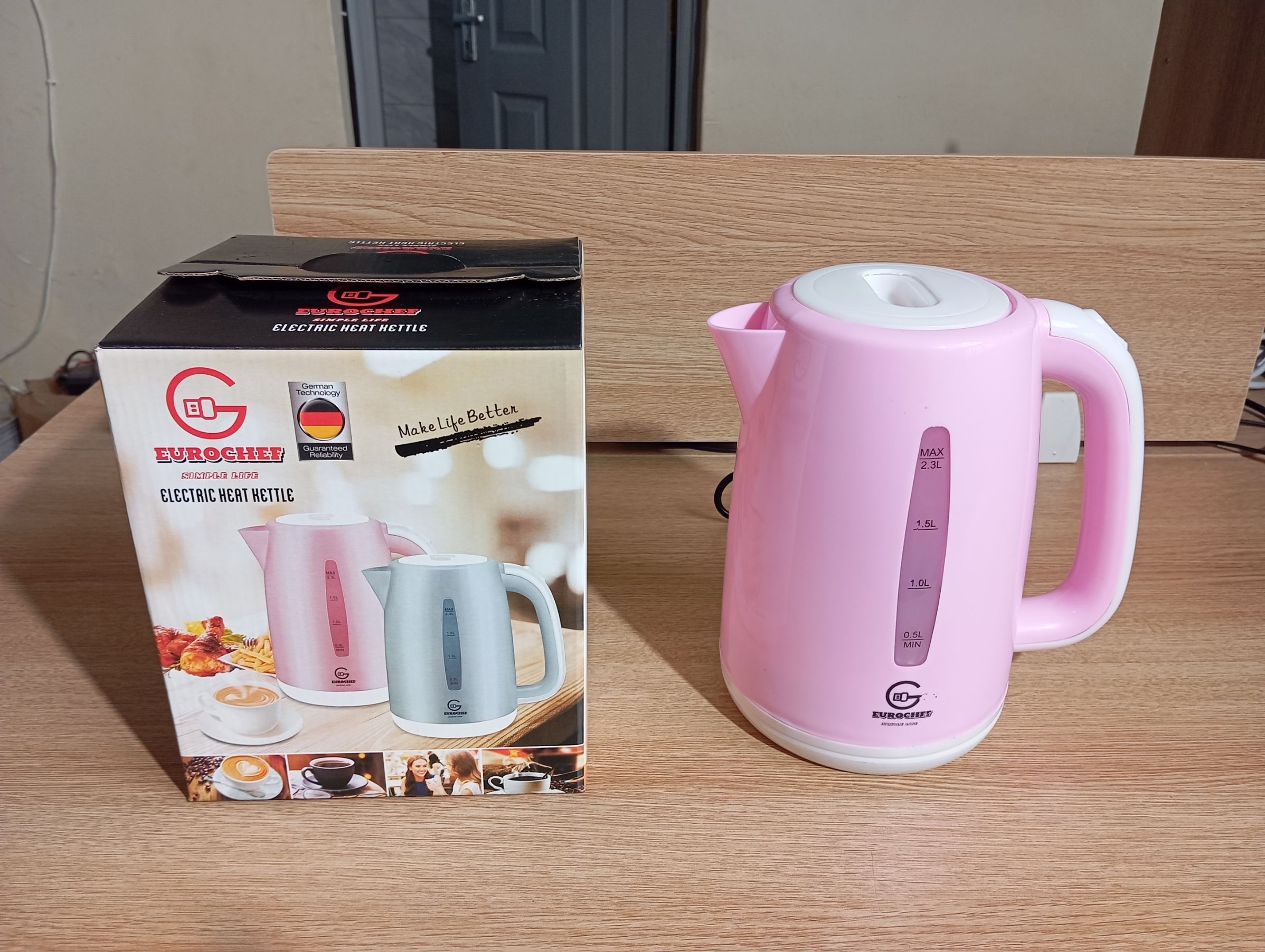 EUROCHEF EC-K06 2.3L Plastic Electric Cordless Kettle Electric Jug for boiling water Kitchen Appliance(1 YR WARRANTY) -PINK BLUE WHITE
