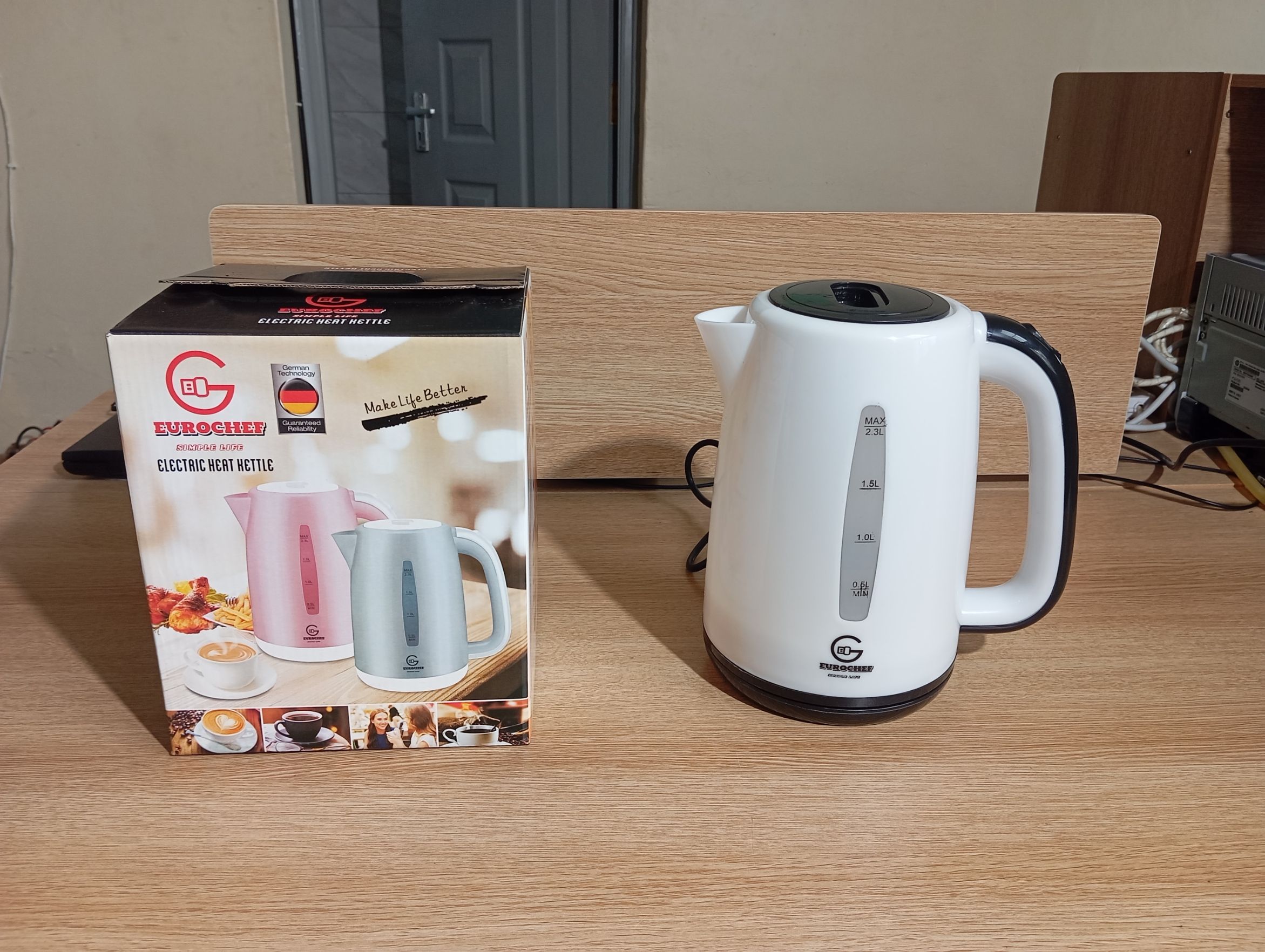 EUROCHEF EC-K06 2.3L Plastic Electric Cordless Kettle Electric Jug for boiling water Kitchen Appliance(1 YR warranty)- white/blue/pink