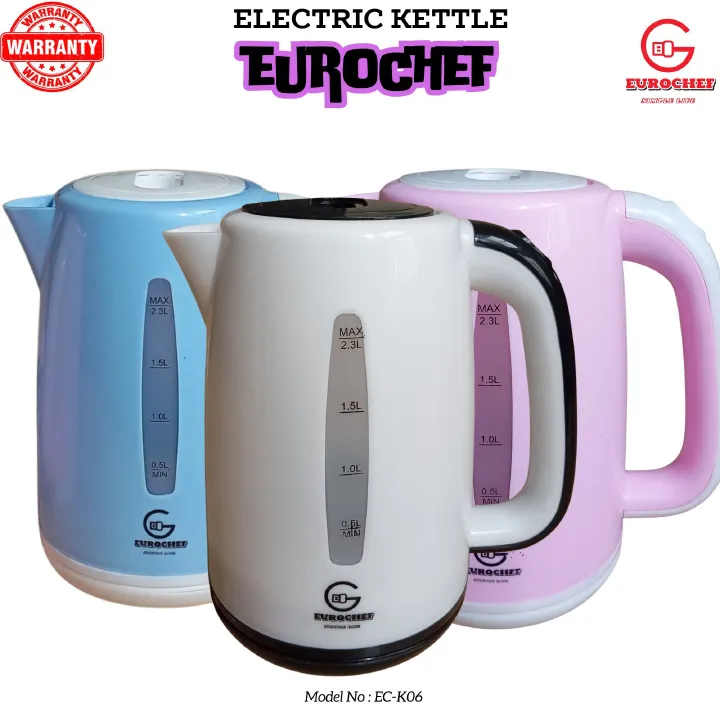 EUROCHEF EC-K06 2.3L Plastic Electric Cordless Kettle Electric Jug for boiling water Kitchen Appliance(1 YR warranty)- white/blue/pink