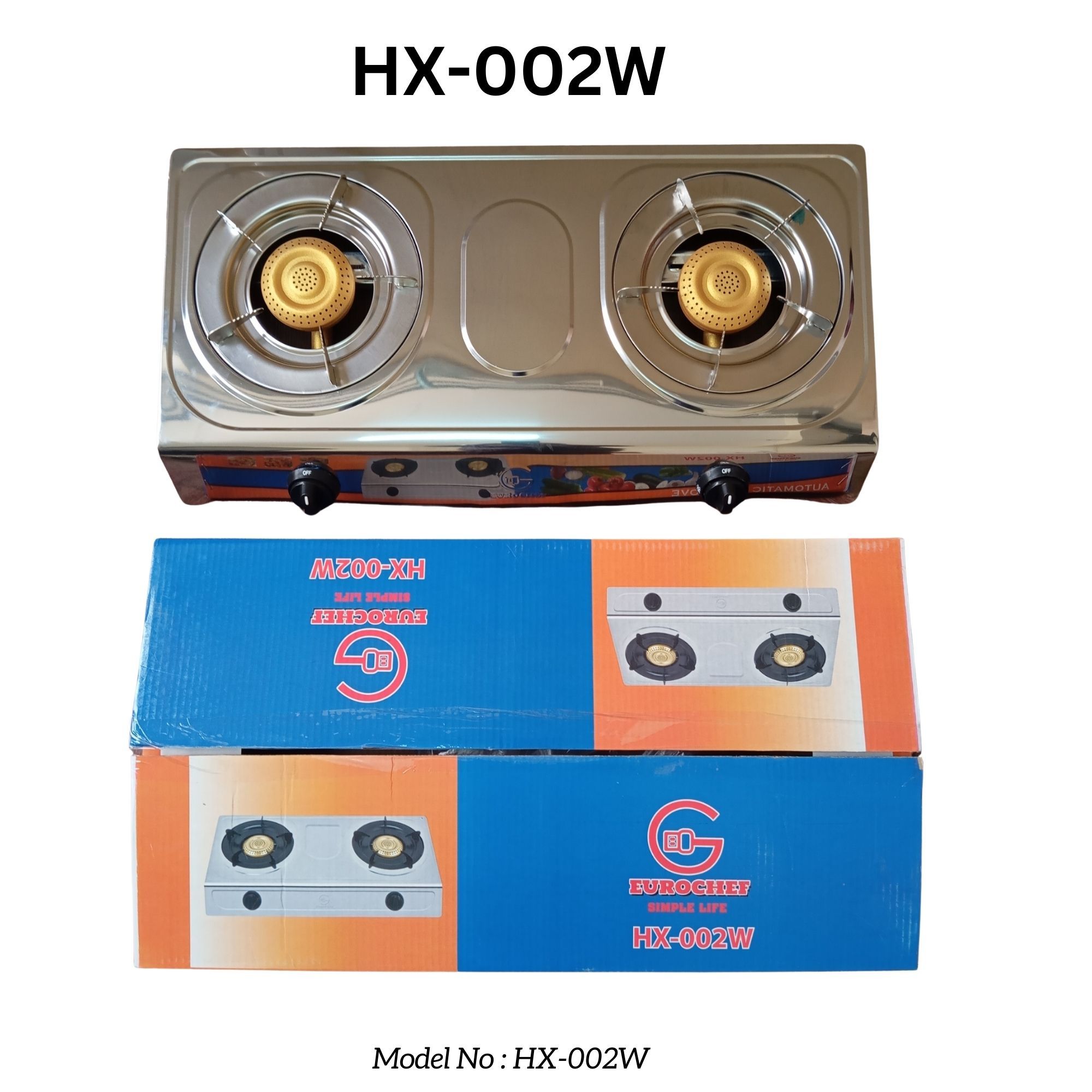 【ExclusiveOffer】Eurochef HX-002W Table Top Stainless Steel 2 Burner Kitchen Appliance Cooktop Gas Cooker