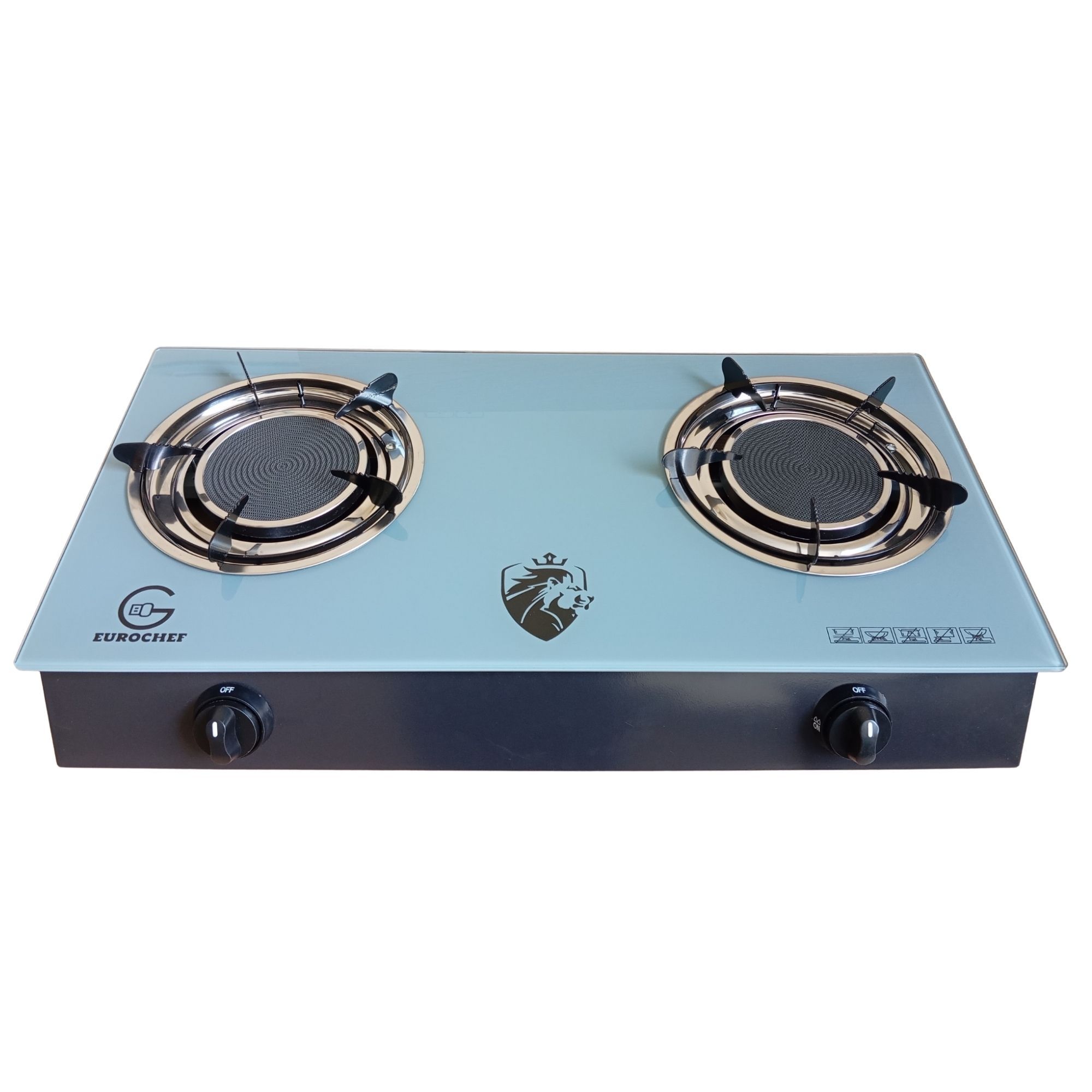 【ExclusiveOffer】EUROCHEF  Infrared Gas Cooker HX-IF02 – 2 Burner Glass Top Table Stove, Grey, Gas Saving & Flame Stability