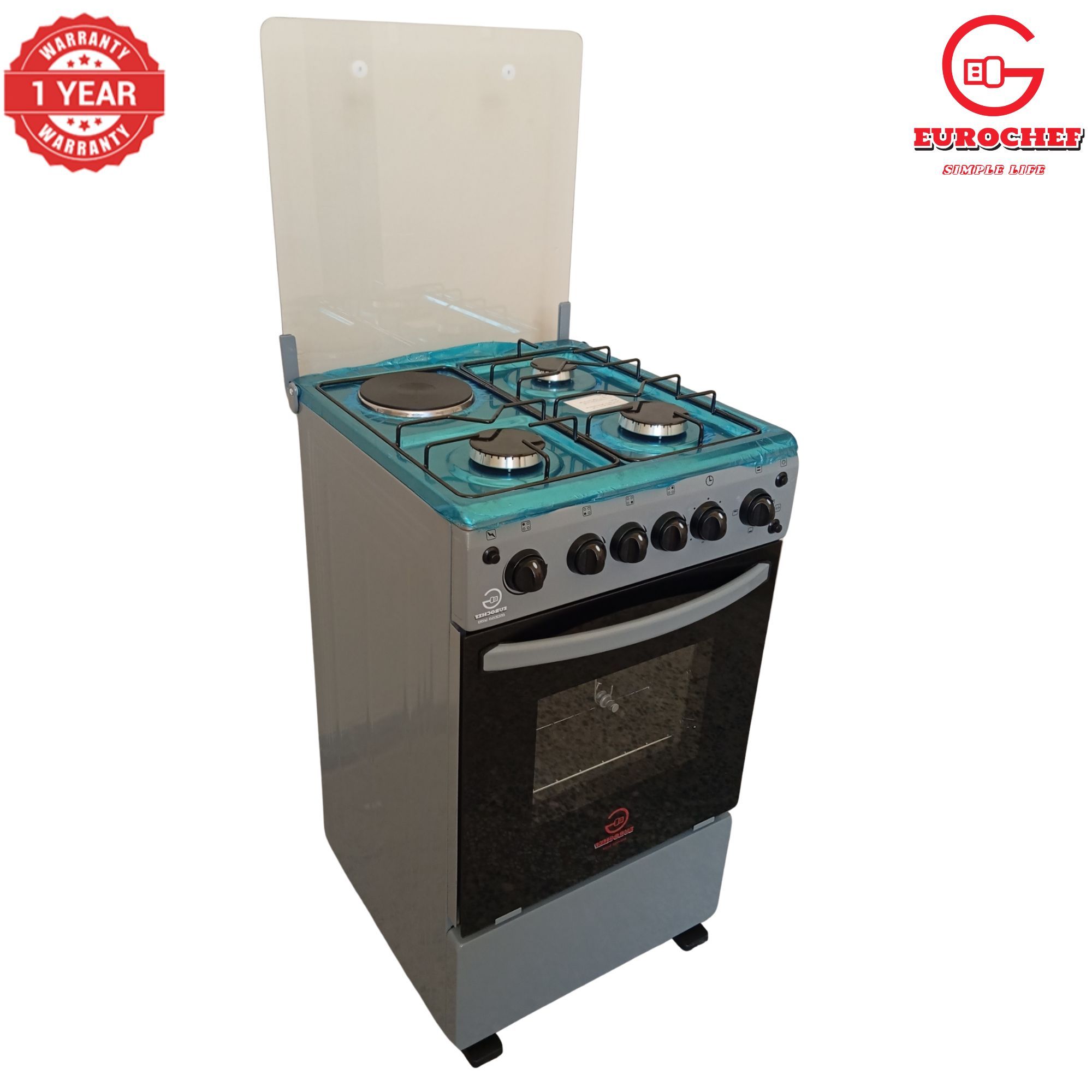 【Exclusive Offer】 Eurochef EGT55-3G1E-E  50L Home Improvement  Free standing Cooker  3 GAS + 1 Hot Plate  Kitchen appliance with electric oven