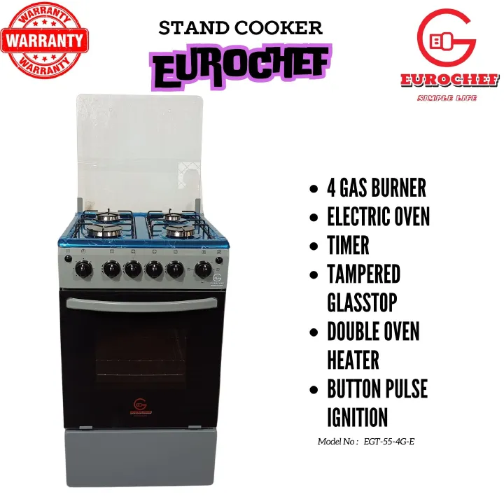 【Exclusive Offer】 EUROCHEF EGT55-4G-E  55L HOME IMPROVEMENT FREE STANDING COOKER  4 GAS BURNER KITCHEN APPLIANCE WITH ELECTRIC OVEN 50X55CM