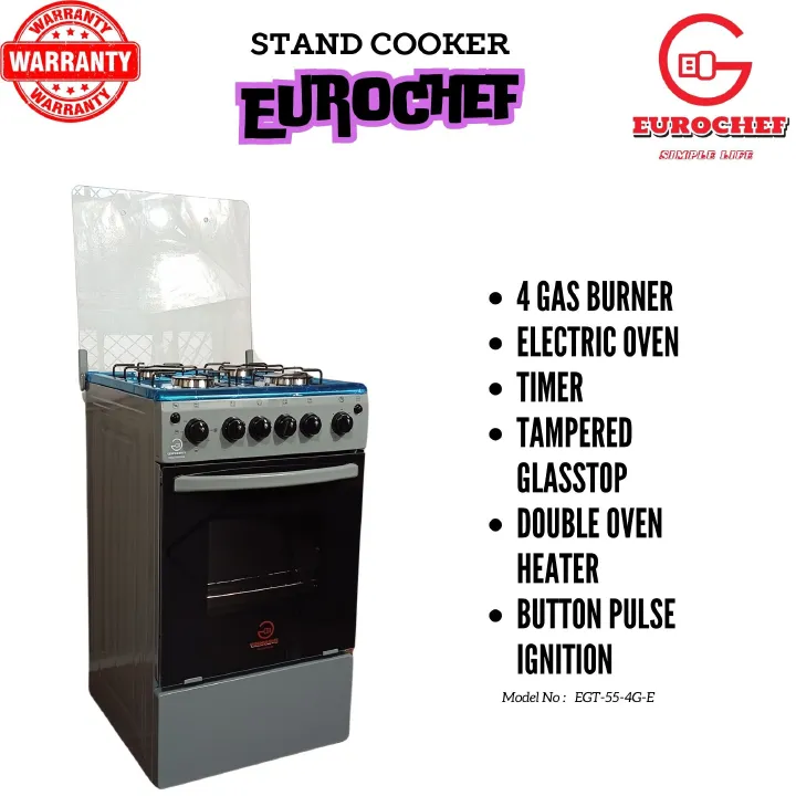 【Exclusive Offer】 EUROCHEF EGT55-4G-E  55L HOME IMPROVEMENT FREE STANDING COOKER  4 GAS BURNER KITCHEN APPLIANCE WITH ELECTRIC OVEN 50X55CM