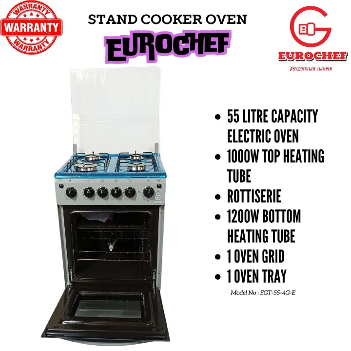 【Exclusive Offer】 EUROCHEF EGT55-4G-E  55L HOME IMPROVEMENT FREE STANDING COOKER  4 GAS BURNER KITCHEN APPLIANCE WITH ELECTRIC OVEN 50X55CM