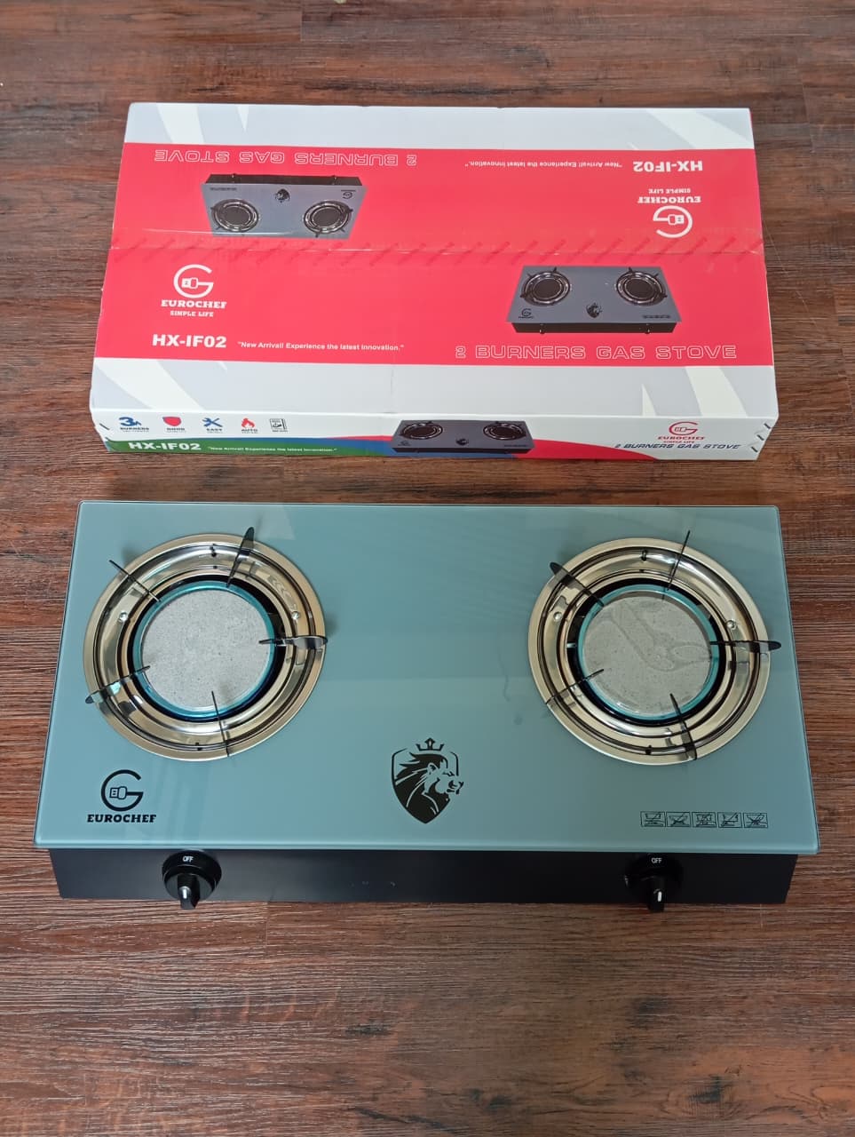 【ExclusiveOffer】EUROCHEF  Infrared Gas Cooker HX-IF02 – 2 Burner Glass Top Table Stove, Grey, Gas Saving & Flame Stability