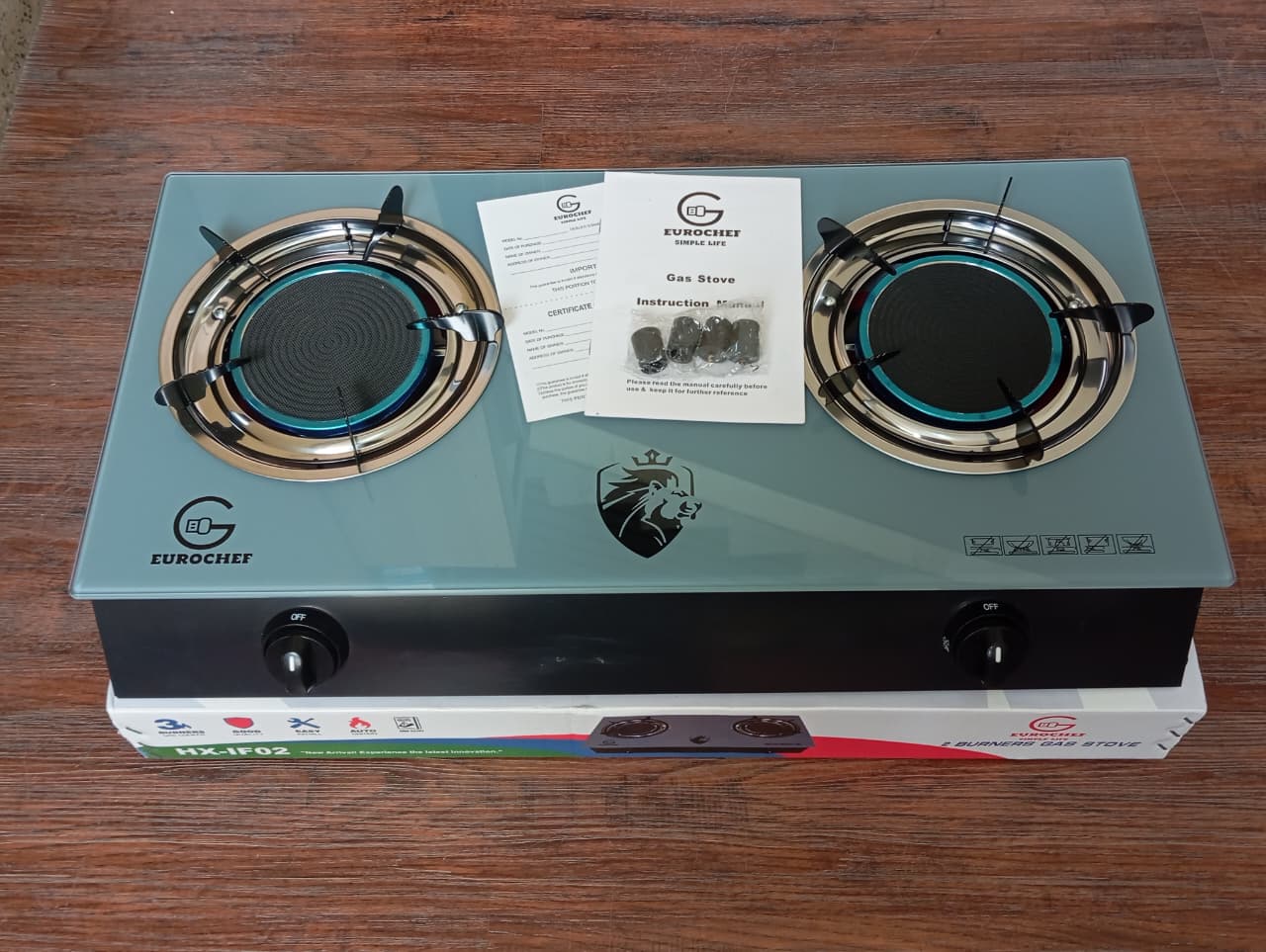 【ExclusiveOffer】EUROCHEF  Infrared Gas Cooker HX-IF02 – 2 Burner Glass Top Table Stove, Grey, Gas Saving & Flame Stability