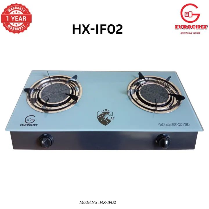 【ExclusiveOffer】EUROCHEF  Infrared Gas Cooker HX-IF02 – 2 Burner Glass Top Table Stove, Grey, Gas Saving & Flame Stability