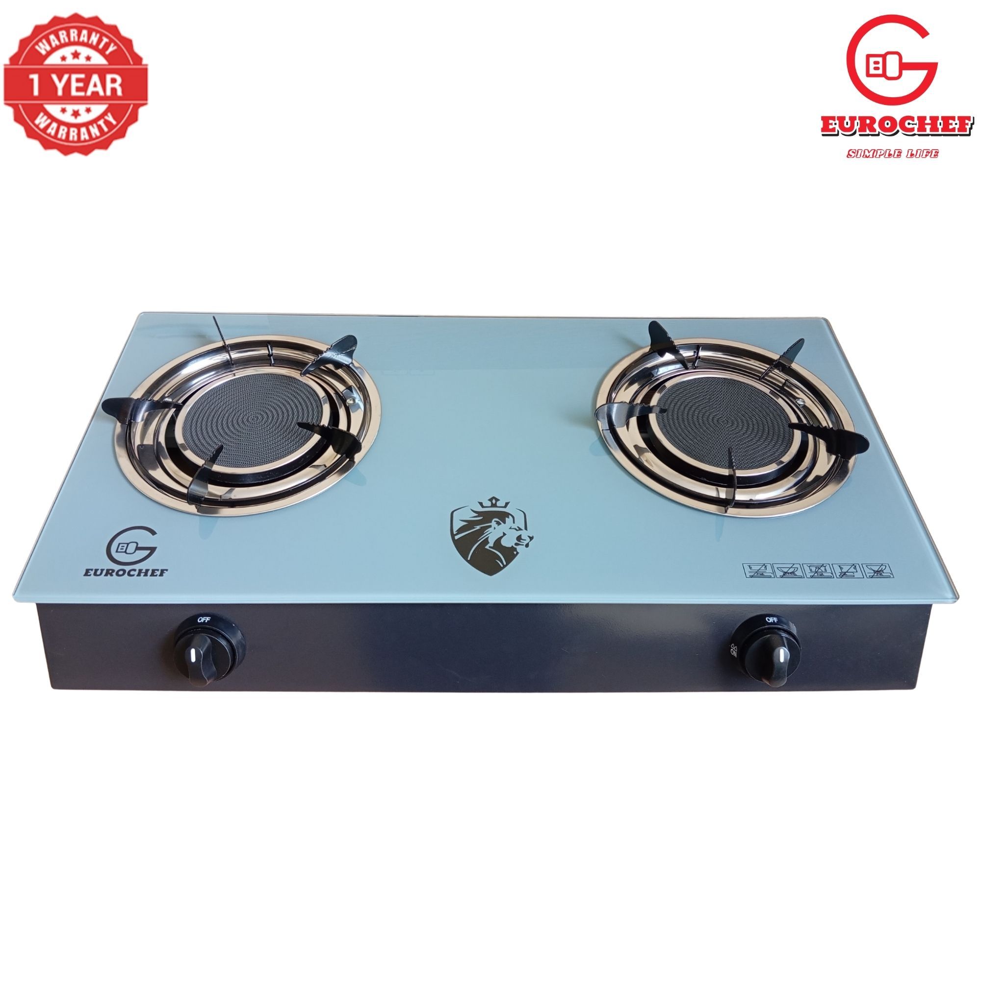 【ExclusiveOffer】EUROCHEF  Infrared Gas Cooker HX-IF02 – 2 Burner Glass Top Table Stove, Grey, Gas Saving & Flame Stability