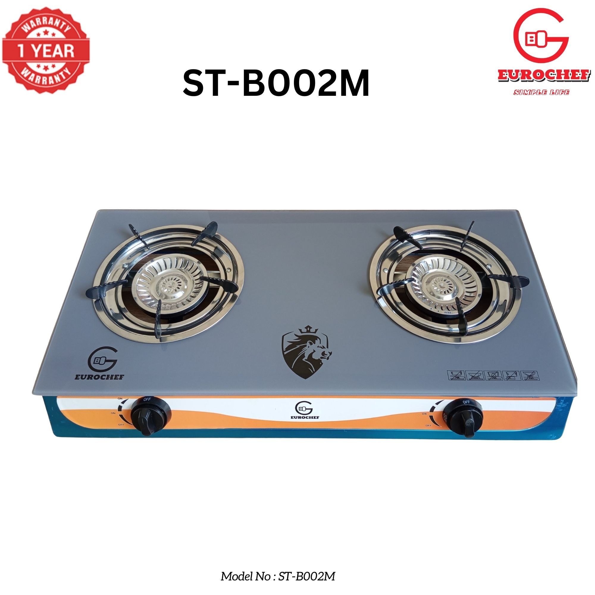 【ExclusiveOffer】EUROCHEF ST-B002M Two Burner Glass Top Table Cooker -Grey