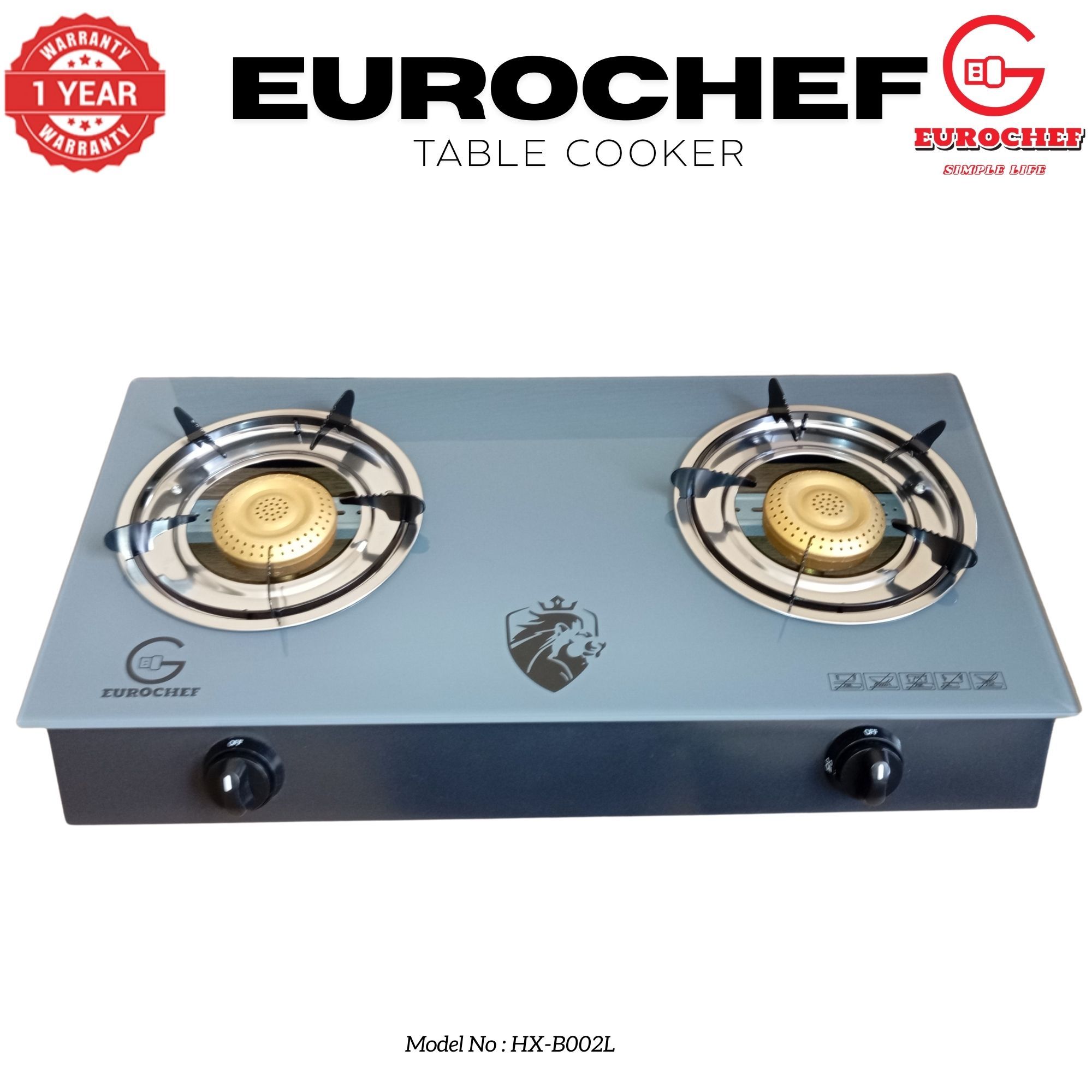 【Exclusive Offer】HX-B002L Two Burner Glass Top Table Cooker Grey