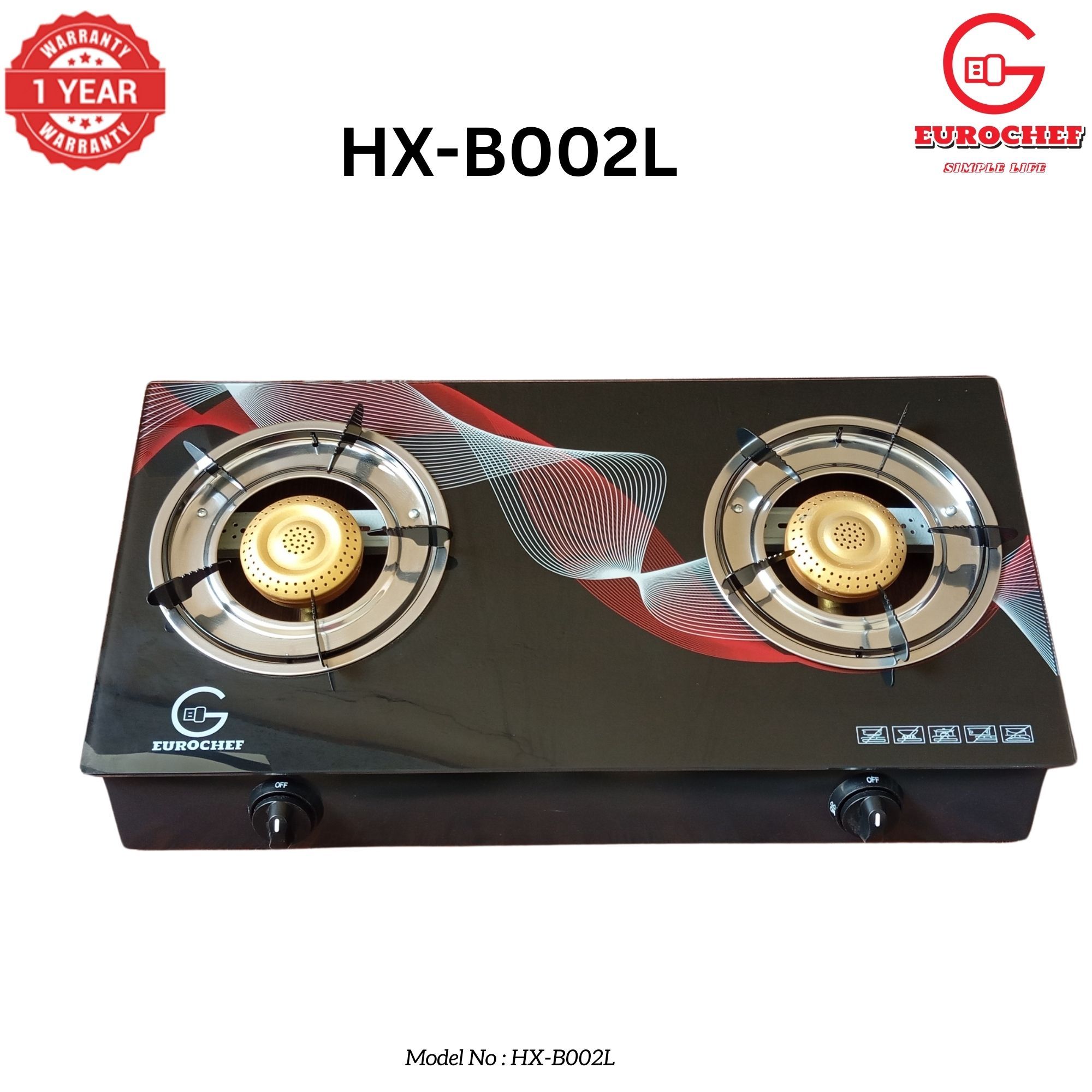 【Exclusive Offer】 Eurochef HX-B002L Two Burner Glass Top Table Cooker Black