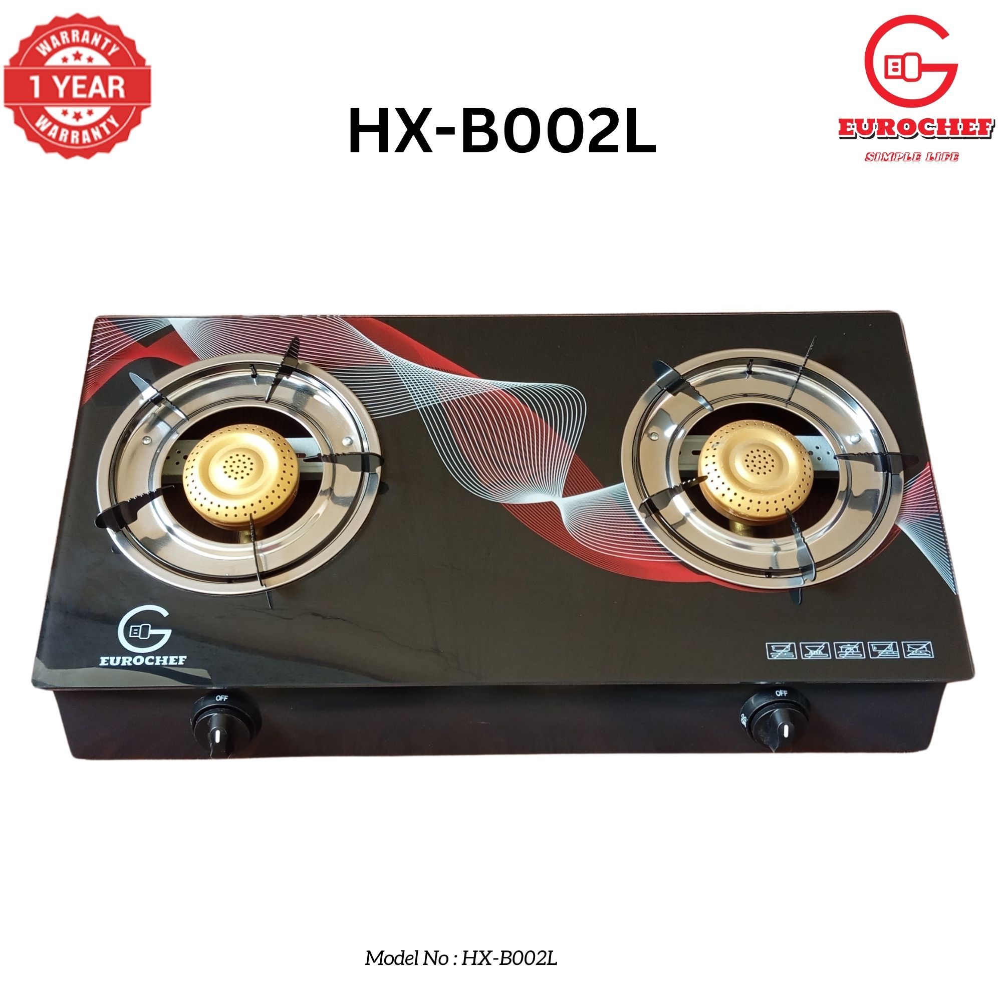 【Exclusive Offer】 Eurochef HX-B002L Two Burner Glass Top Table Cooker Black