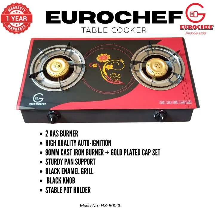 【Exclusive Offer】Eurochef HX-B002L Two Burner Glass Top Table Cooker Red