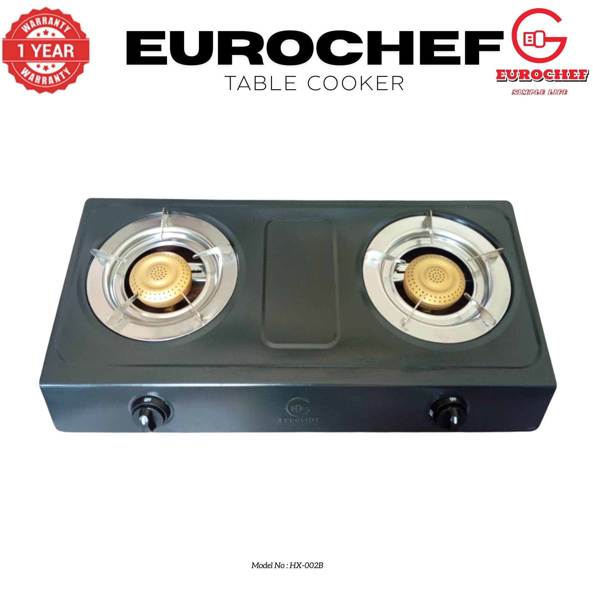 【Exclusive Offer】 EUROCHEF HX-002B  Table Top Stainless Steel 2 Burner Kitchen Appliance Cooktop Gas Cooker