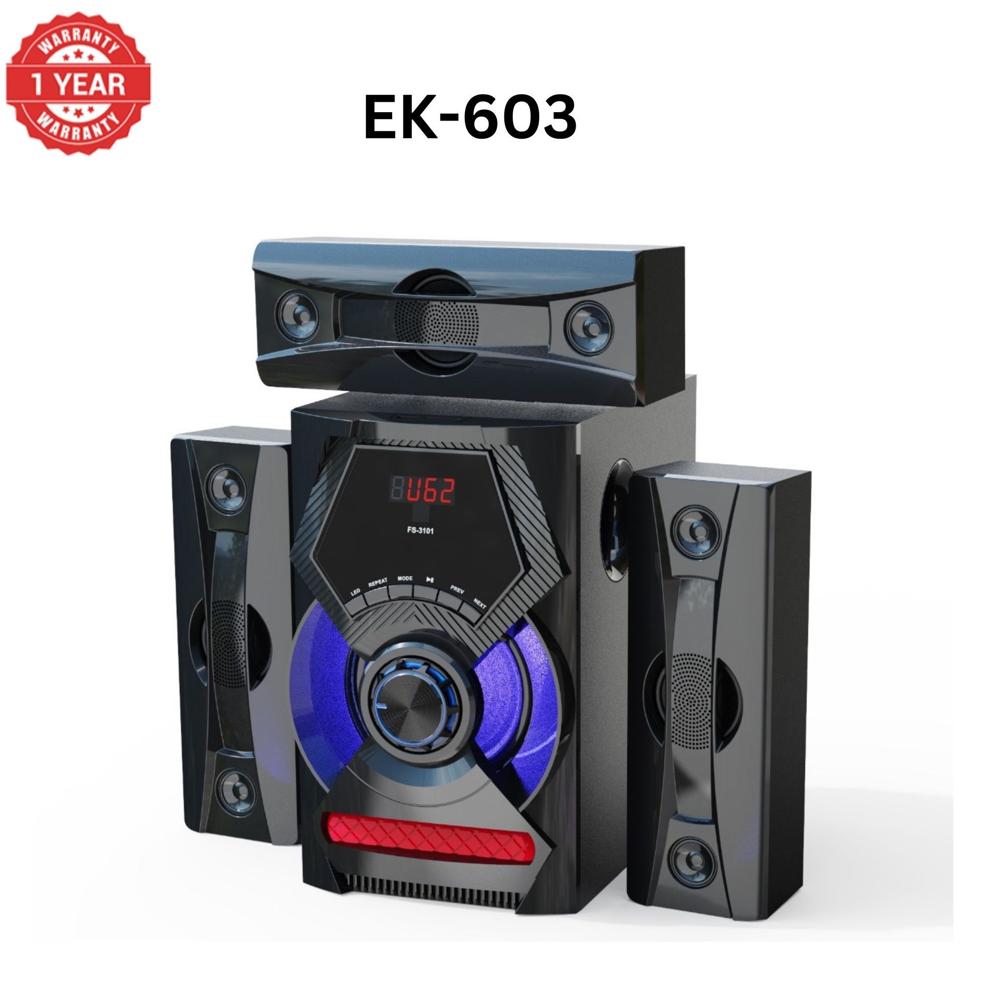 【Exclusive Offer】 NEW EUROKEN EK-603 3.1CH Subwoofer Speaker 20000W PMPO Woofer Home Theatre Audio Speaker System BLUETOOTH/FM/SD/USB With Remote Control