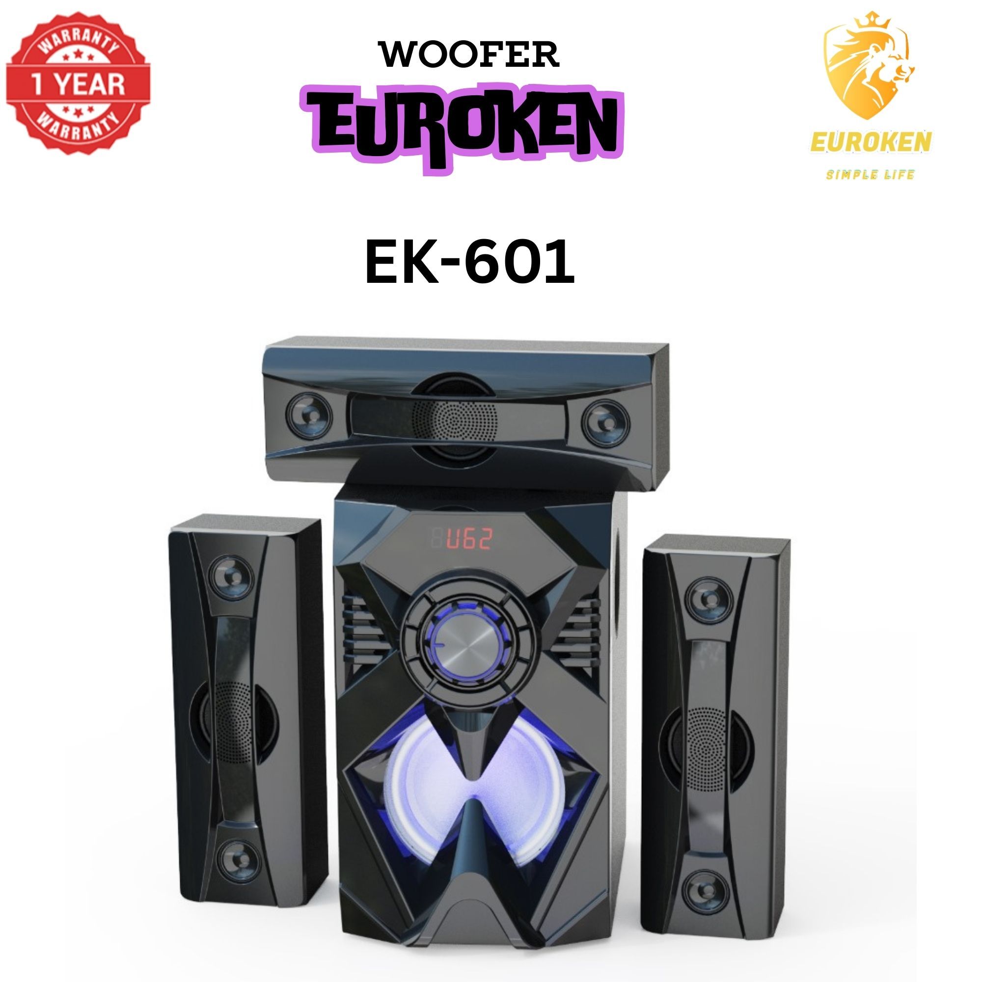 【Exclusive Offer】NEW EUROKEN EK-601 3.1CH With 20,000 PMPO Subwoofer Speaker  Home Theatre Audio System  With Remote Control BLUETOOTH/USB/SD/FM