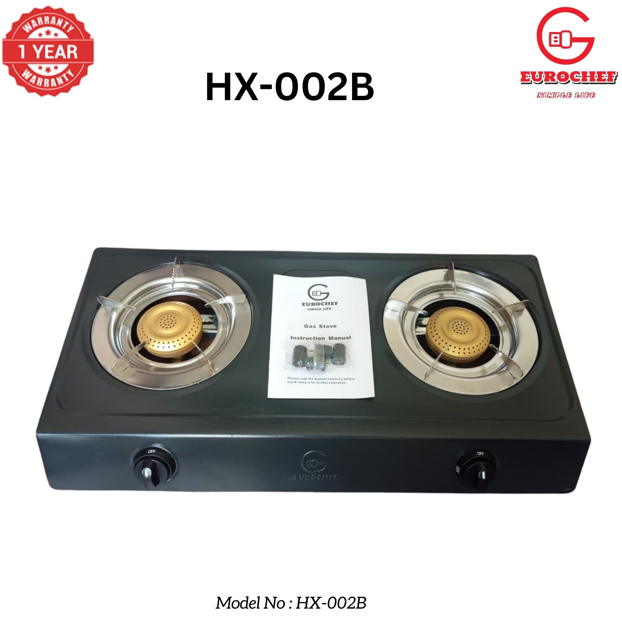 【Exclusive Offer】 EUROCHEF HX-002B  Table Top Stainless Steel 2 Burner Kitchen Appliance Cooktop Gas Cooker
