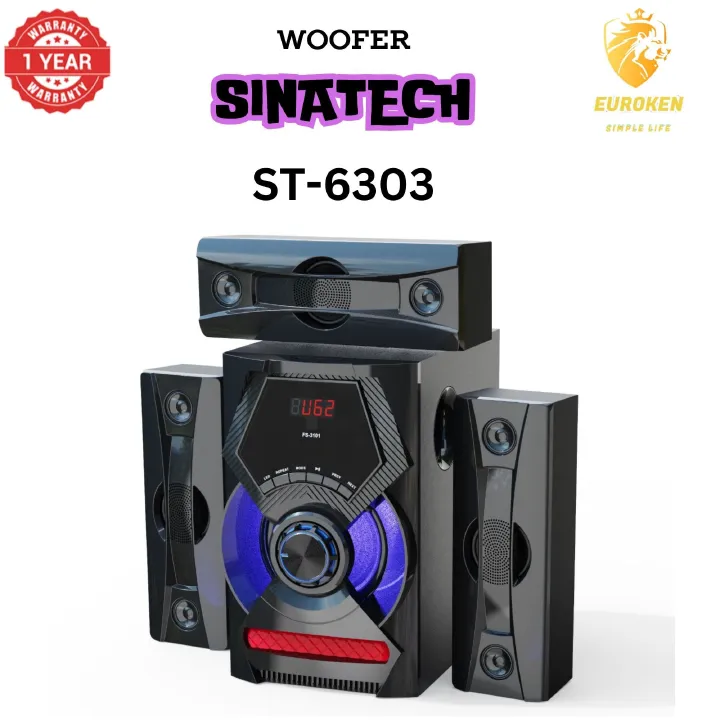 【Exclusive Offer】NEW SINATECH ST-6303 3.1CH With 20,000 PMPO Subwoofer Speaker  Home Theatre Audio System  With Remote Control BLUETOOTH/USB/SD/FM