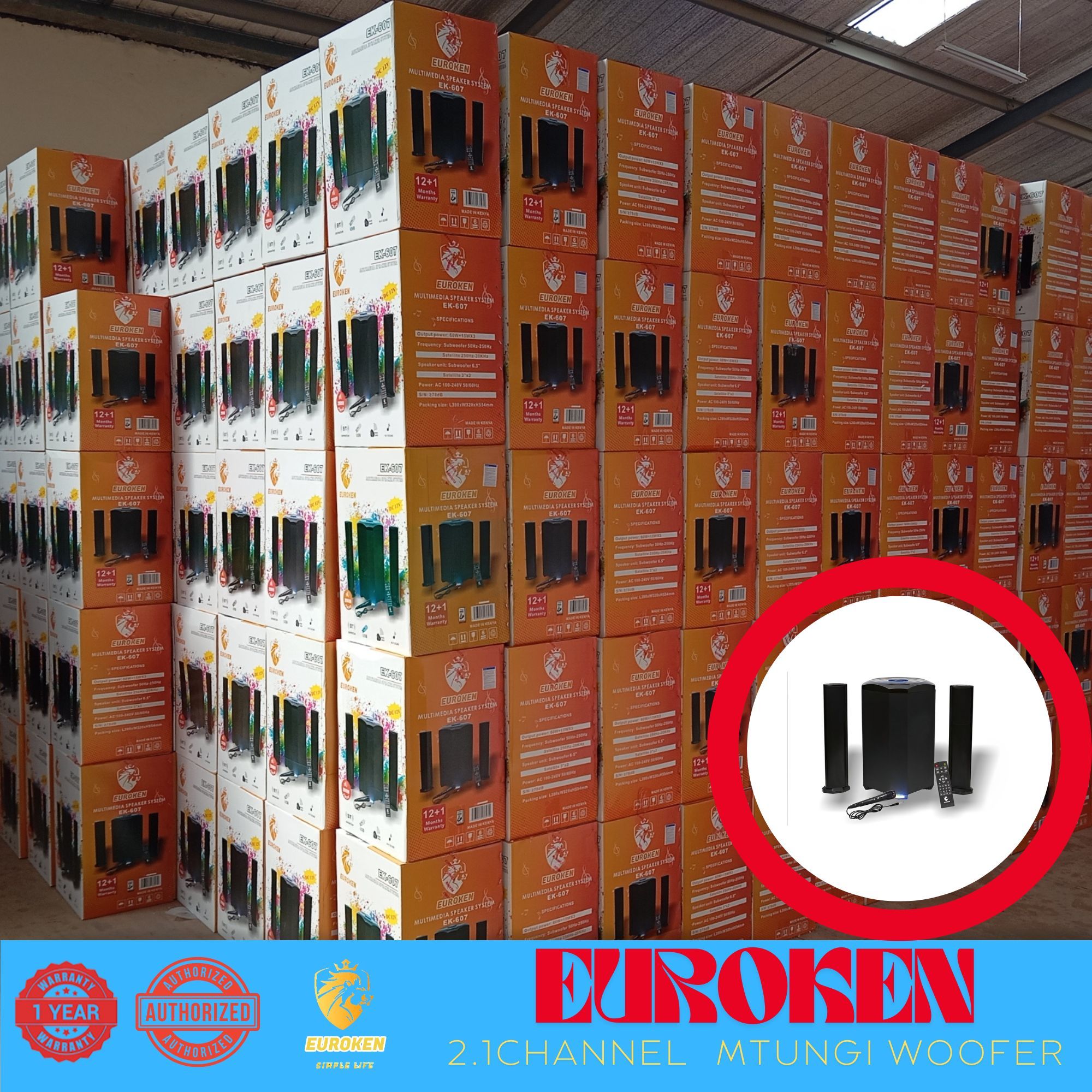 【Exclusive Offer】NEW EUROKEN MTUNGI EK-607 2.1CH With 20,000 PMPO MTUNGI Subwoofer Speaker  Home Theatre Audio System  With Remote Control BLUETOOTH/USB/SD/FM FREE MIC