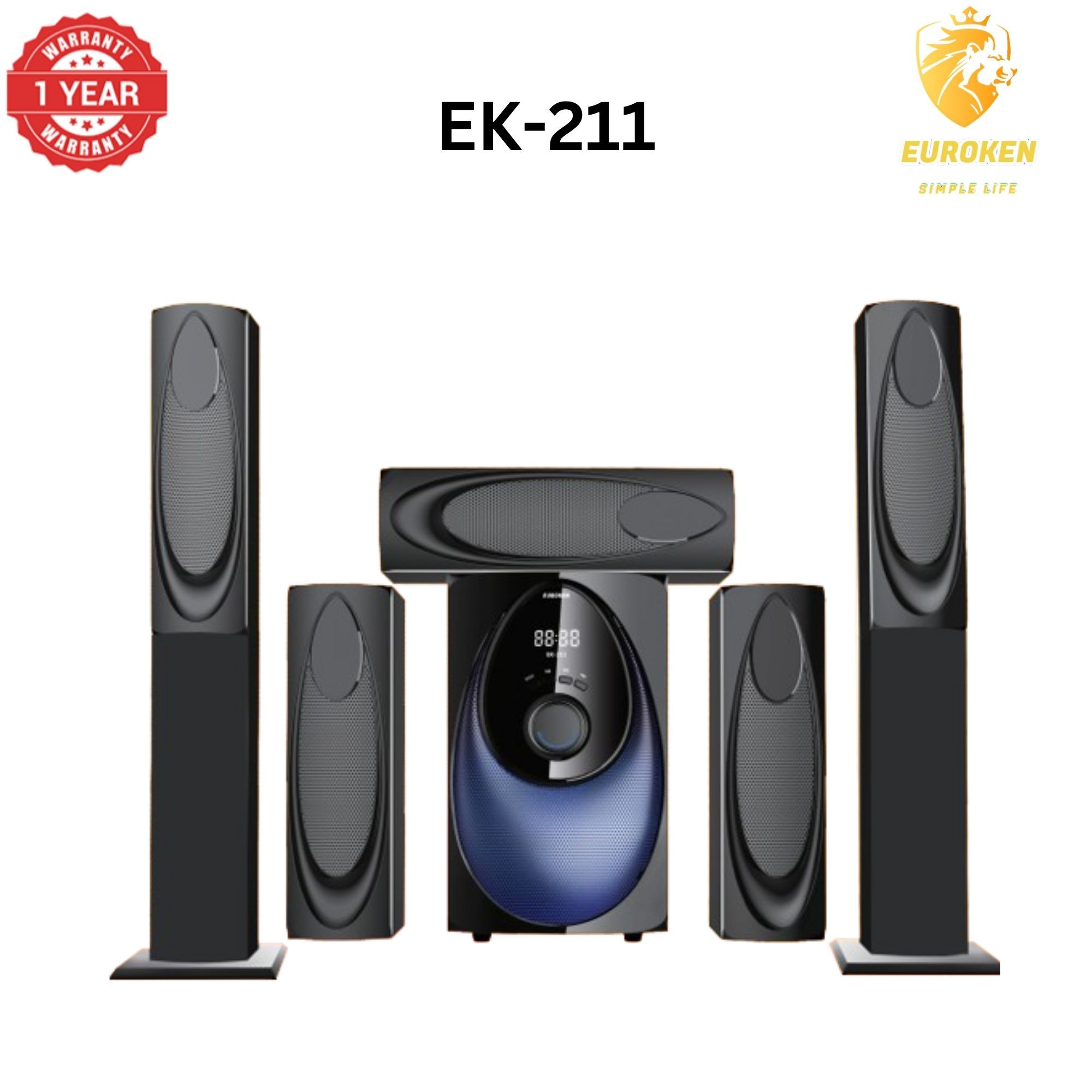 New Euroken Home Theatre System EK-211 5 In 1 Tall Boy Ac  12,000W PMPO With Bluetooth FM USB SD Mem Card Support With Super Bass Boost
