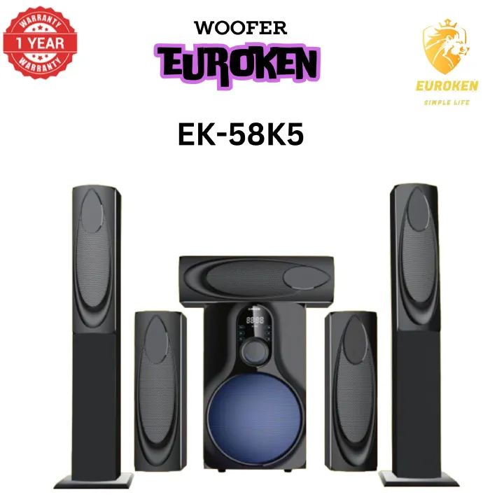 New Euroken EK-58K5 Home Theatre System 5 in 1 Tall Boys 15,000 PMPO with Bluetooth ?FM/SD Mem card Support with Super Bass Boost