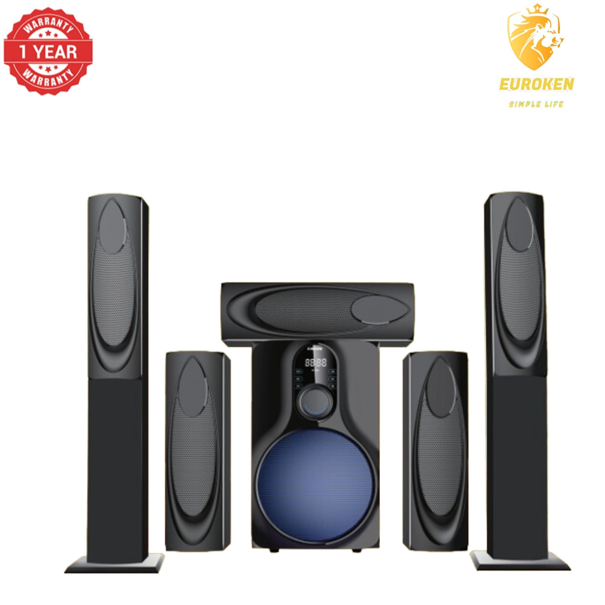New Euroken EK-58K5 Home Theatre System 5 in 1 Tall Boys 15,000 PMPO with Bluetooth ?FM/SD Mem card Support with Super Bass Boost