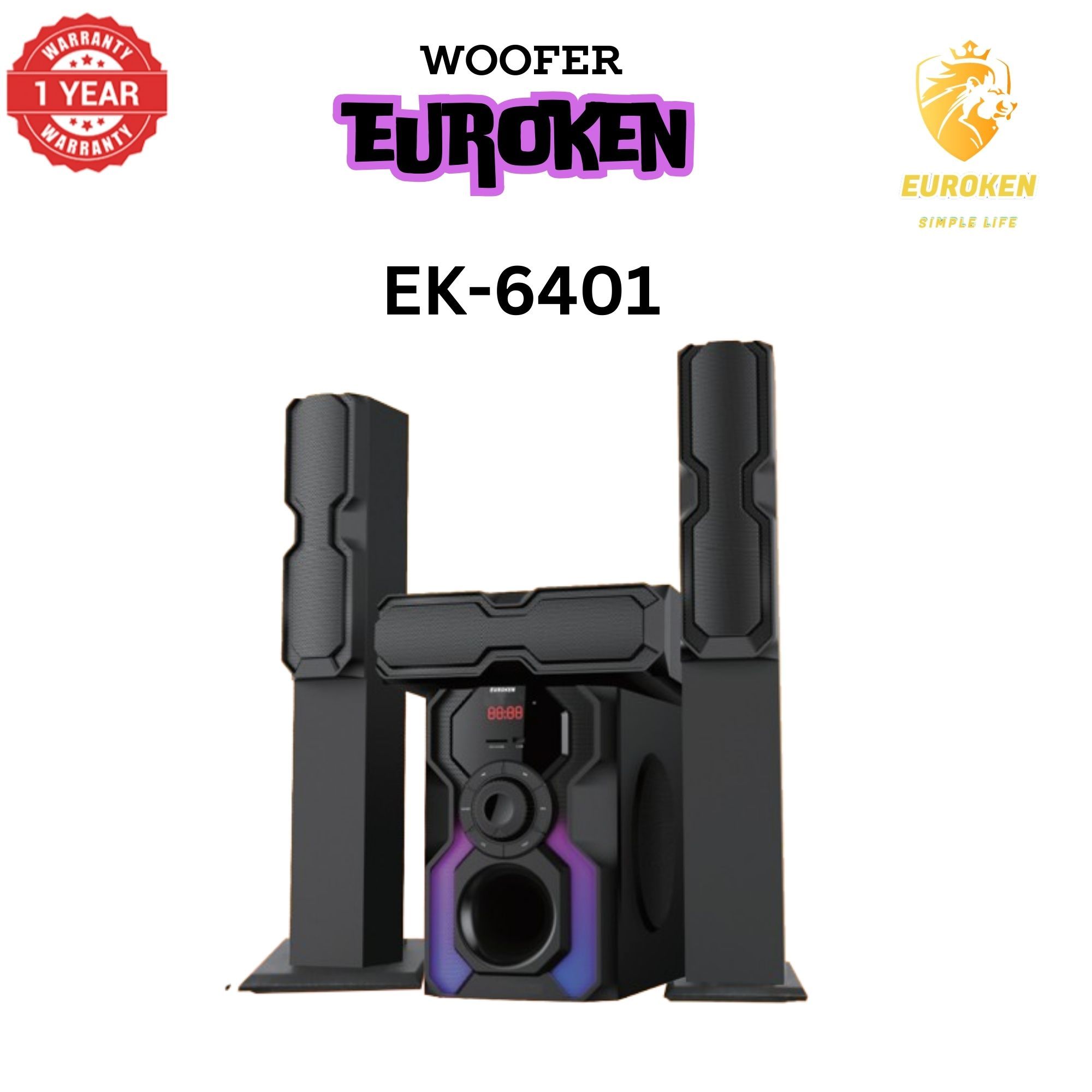NEW EUROKEN Home Theatre System EK-6401 3 In1 Tall Boy Ac 10,000W PMPO Bluetooth Fm USB SD Mem Card Support