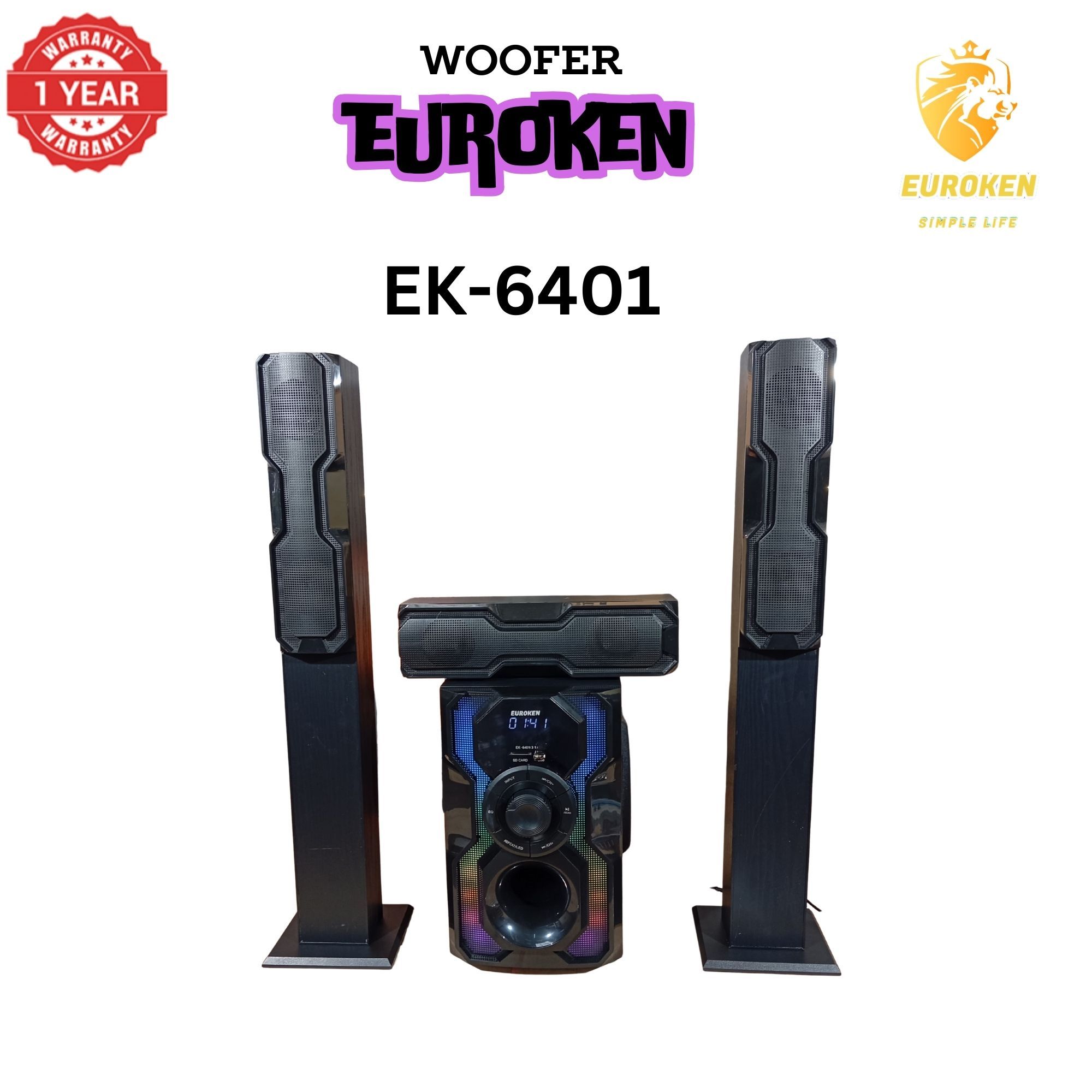 NEW EUROKEN Home Theatre System EK-6401 3 In1 Tall Boy Ac 10,000W PMPO Bluetooth Fm USB SD Mem Card Support