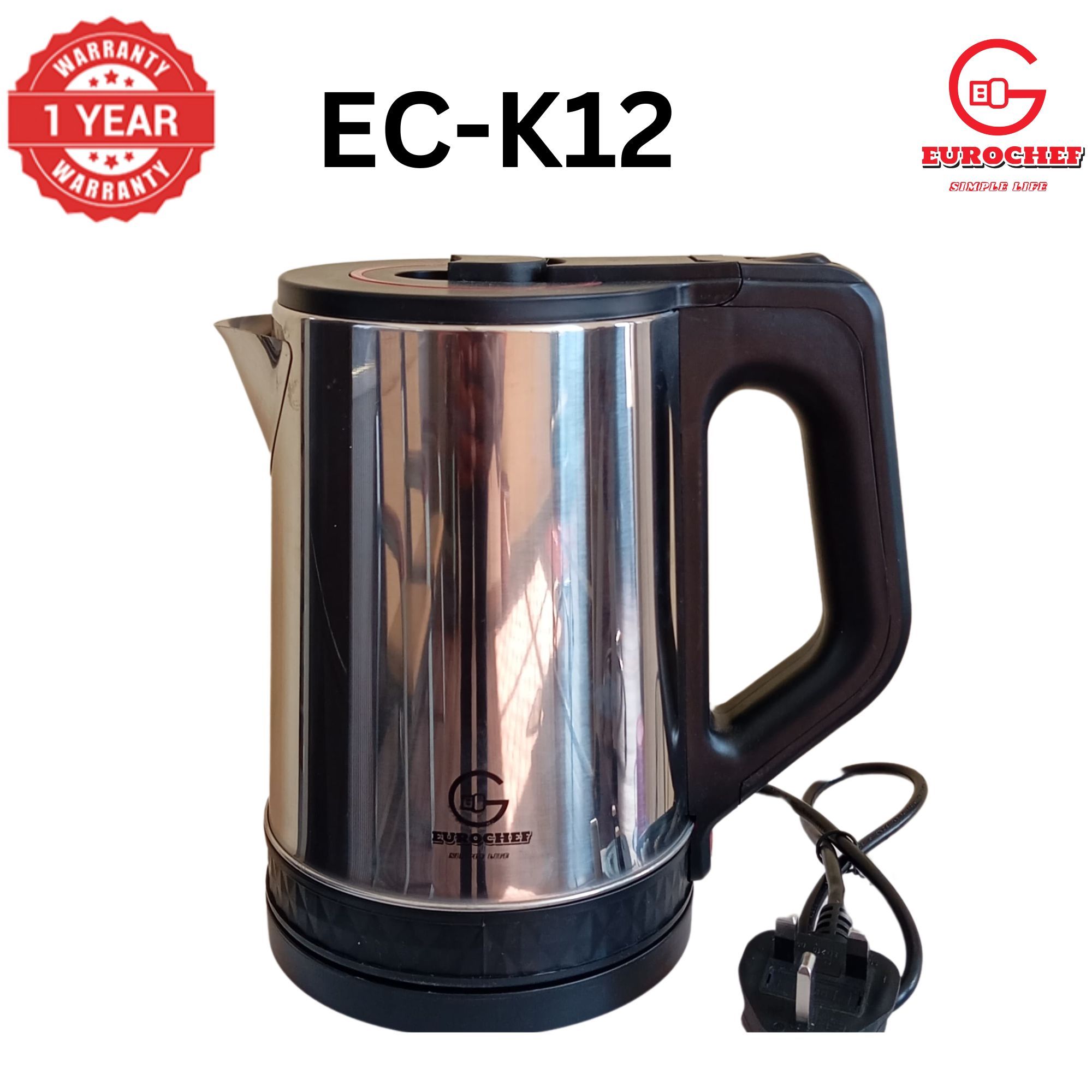 EUROCHEF EC-K12  2 L Stainless steel Electric Cordless Kettle Electric Jug for boiling water Kitchen Appliaance