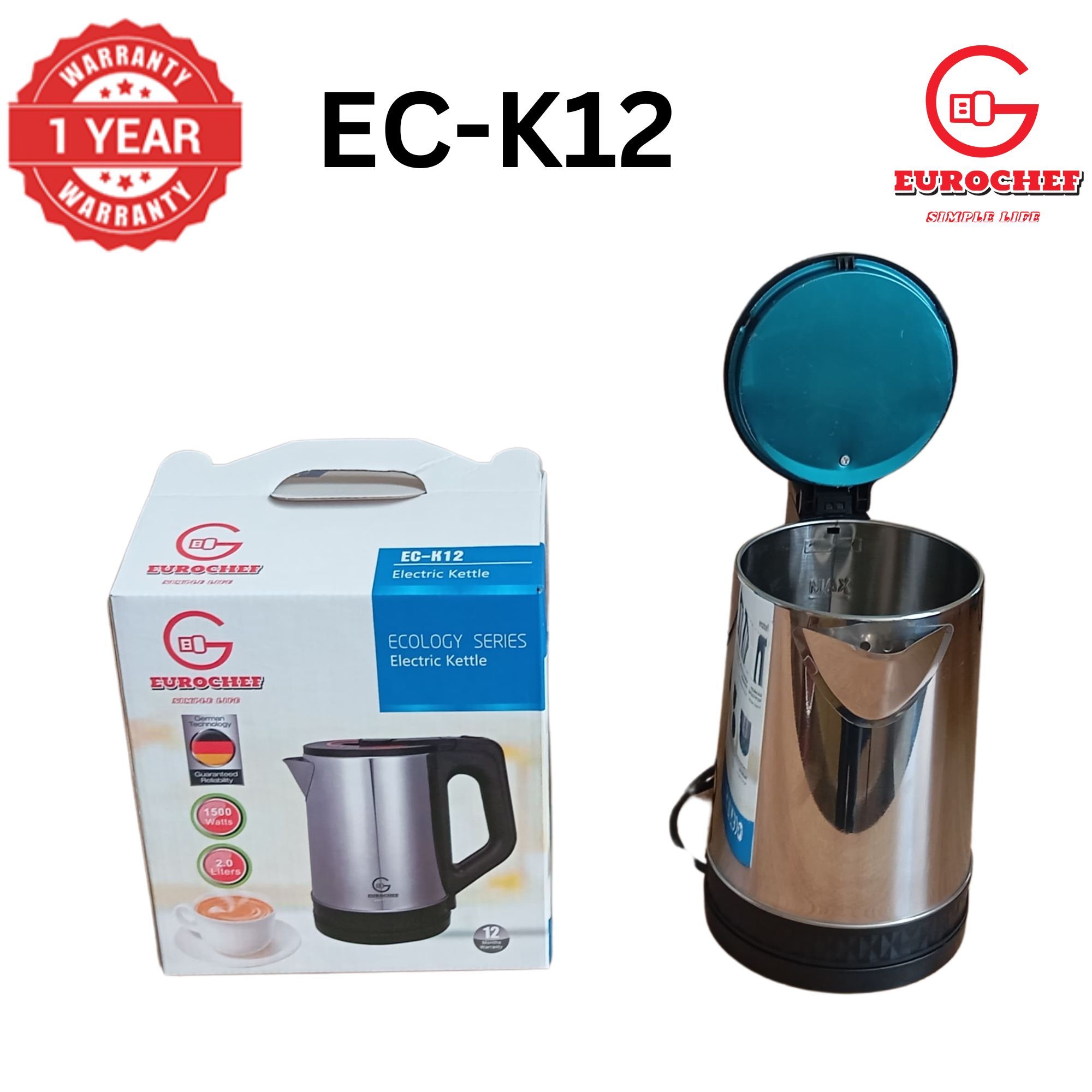 EUROCHEF EC-K12  2 L Stainless steel Electric Cordless Kettle Electric Jug for boiling water Kitchen Appliaance