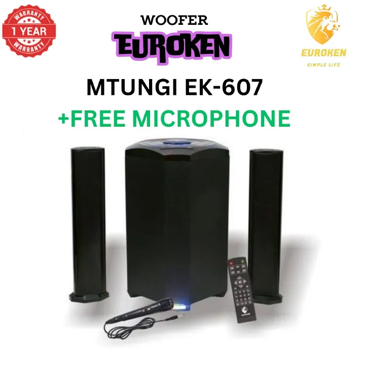【Exclusive Offer】NEW EUROKEN MTUNGI EK-607 2.1CH With 20,000 PMPO MTUNGI Subwoofer Speaker  Home Theatre Audio System  With Remote Control BLUETOOTH/USB/SD/FM FREE MIC