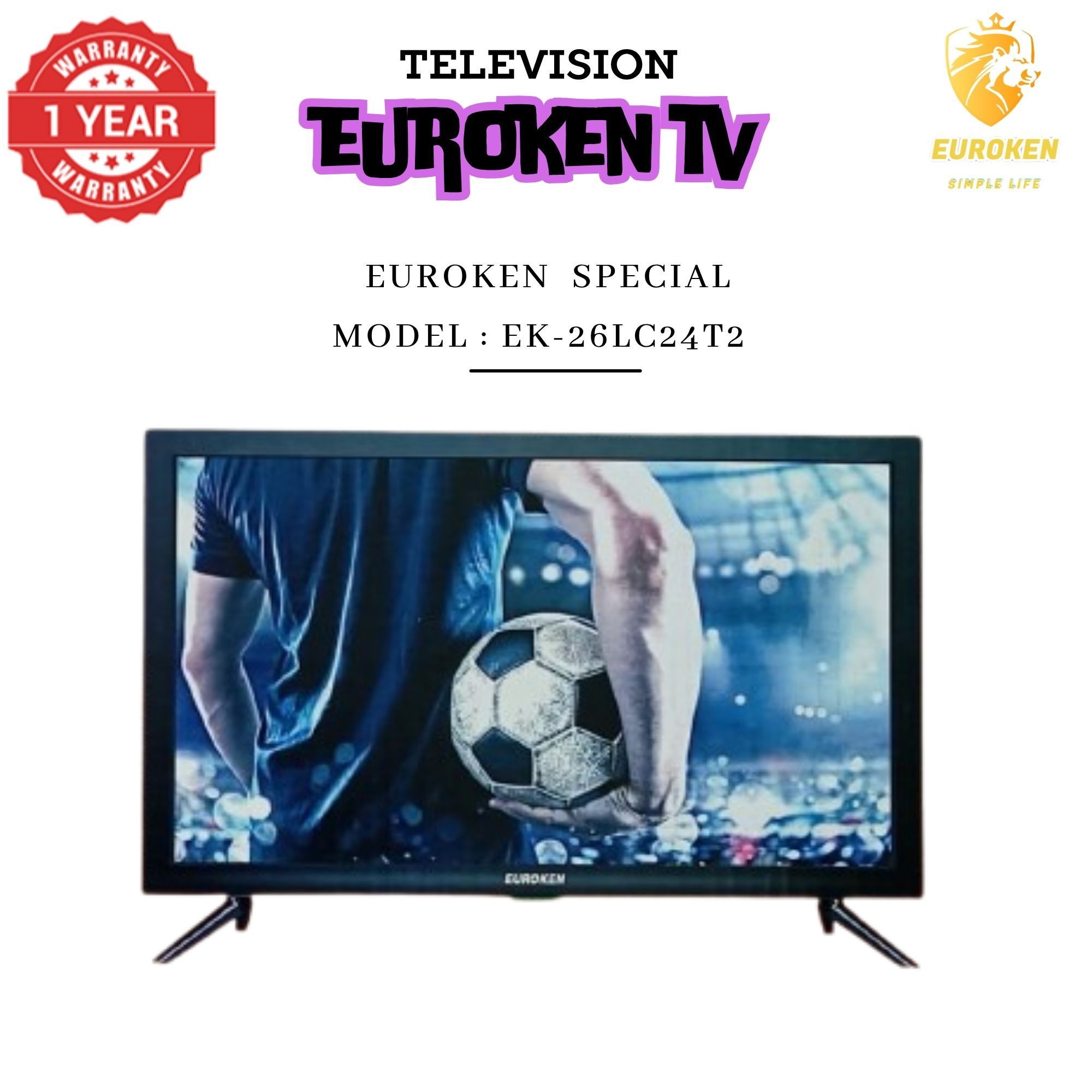 【Limited Offer】 EUROKEN  EK-26LC24T2 24" INCH FULL SCREEN DISPLAY TELEVISION AC/DC DIGITAL LED TV WITH INBUILT DECODER FOR LOCAL CHANNELS WIDE COLOR ENHANCER, USB HDMI PORTS