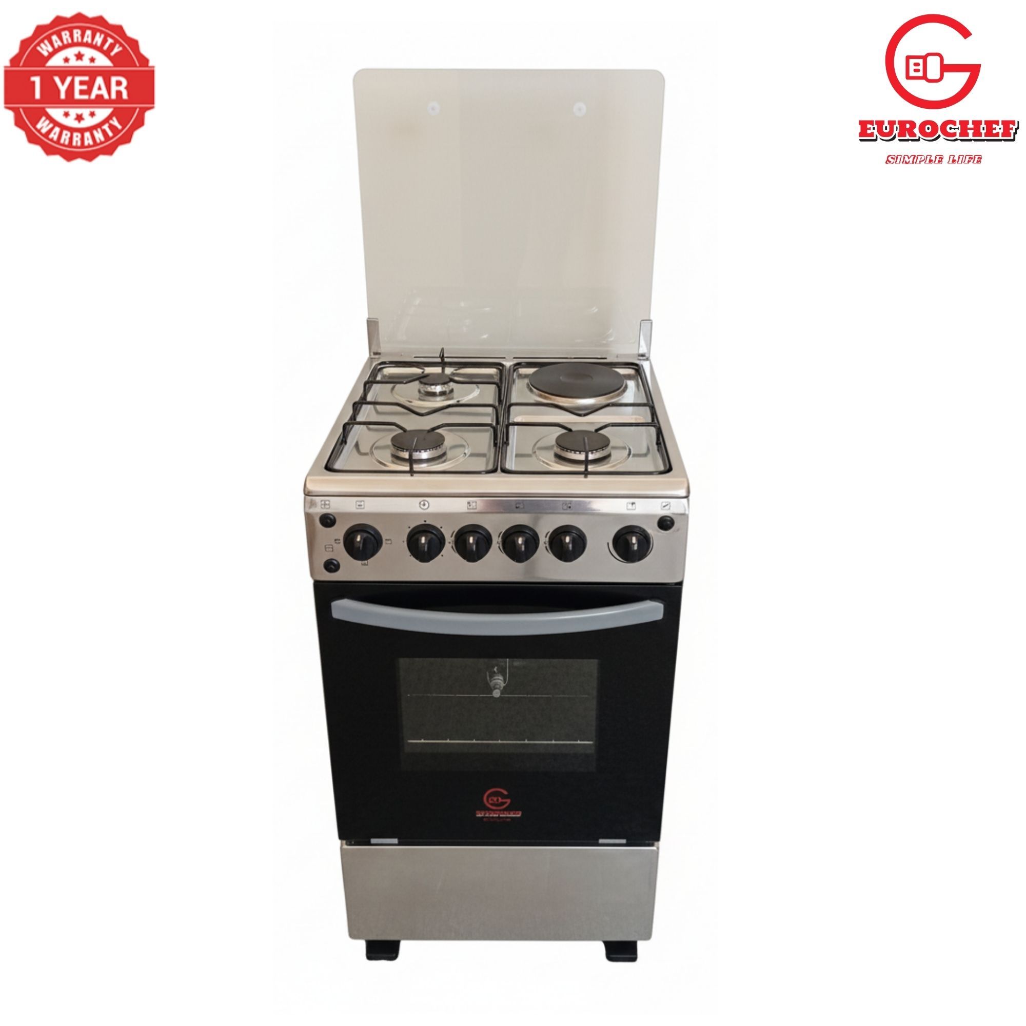 【LIMITED OFFER】 Eurochef EGT55-3G1E-E  55L Home Improvement  Free standing Cooker  3 GAS + 1 Hot Plate  Kitchen appliance with electric oven