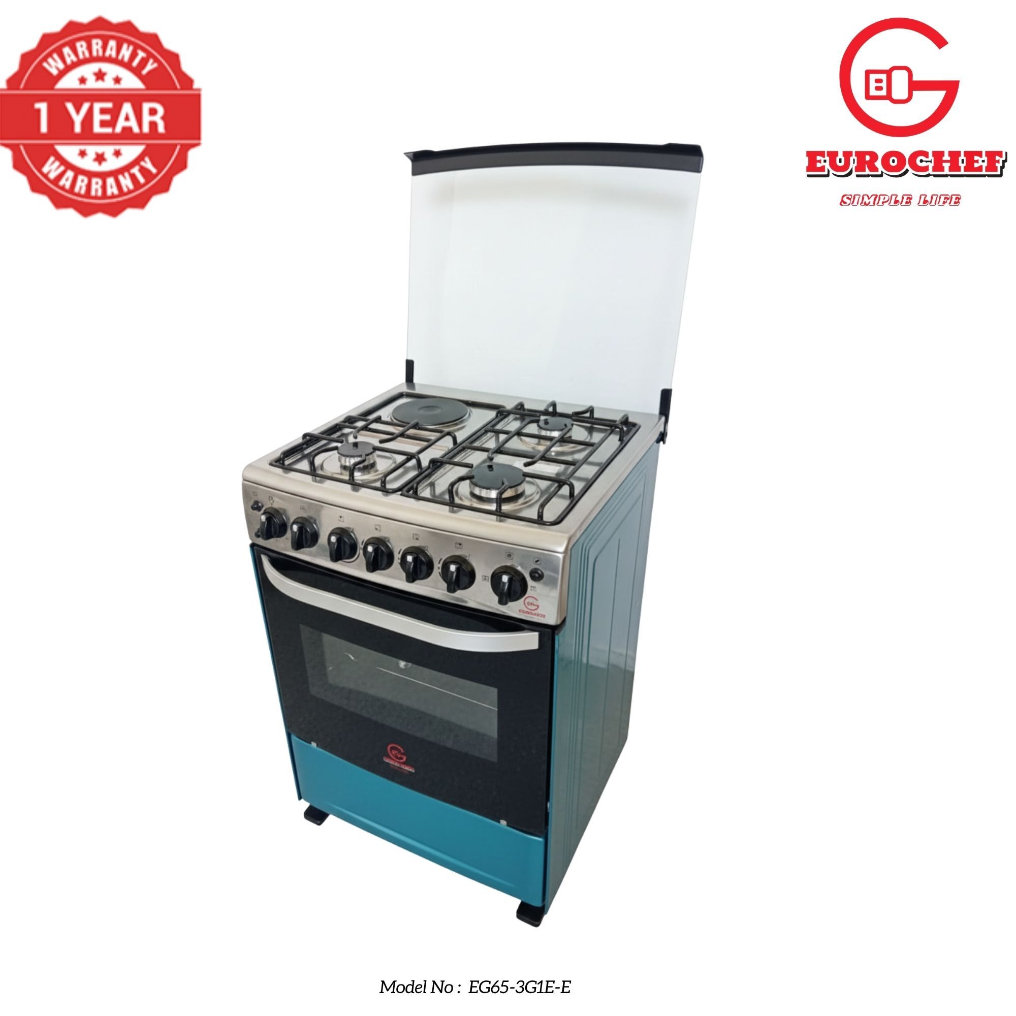 【LIMITED OFFER】 EUROCHEF 60X65 EGT65-3G1E-E Home Improvement 67l  Free Standing Cooker  3 Gas +1 Hotplate Kitchen Appliance With Electric Oven