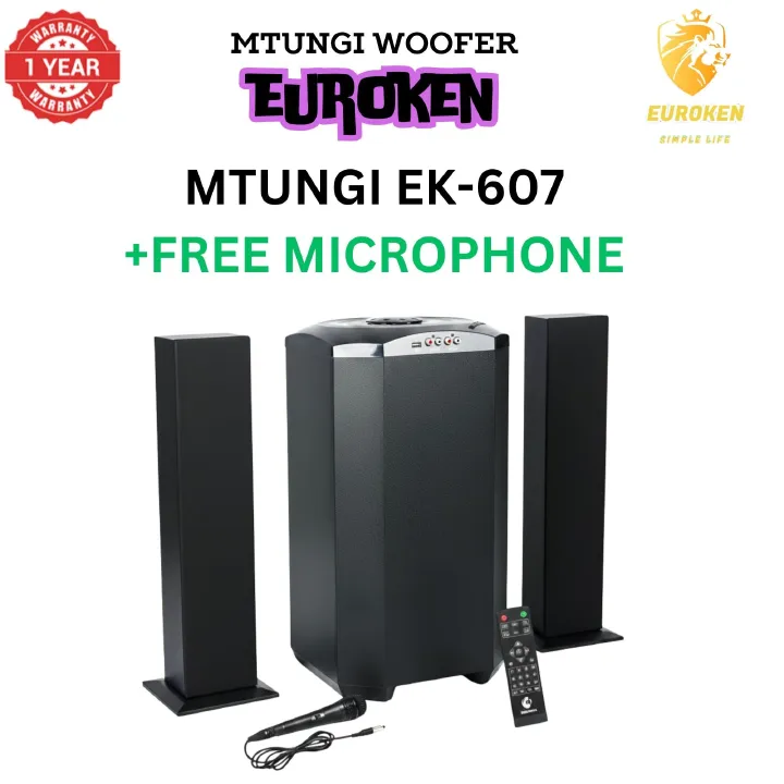 【Exclusive Offer】NEW EUROKEN MTUNGI EK-607 2.1CH With 20,000 PMPO MTUNGI Subwoofer Speaker  Home Theatre Audio System  With Remote Control BLUETOOTH/USB/SD/FM FREE MIC