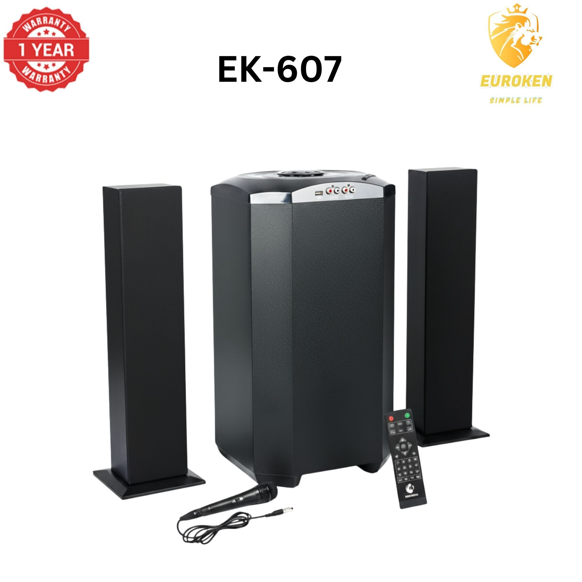 【Exclusive Offer】NEW EUROKEN MTUNGI EK-607 2.1CH With 20,000 PMPO MTUNGI Subwoofer Speaker  Home Theatre Audio System  With Remote Control BLUETOOTH/USB/SD/FM FREE MIC