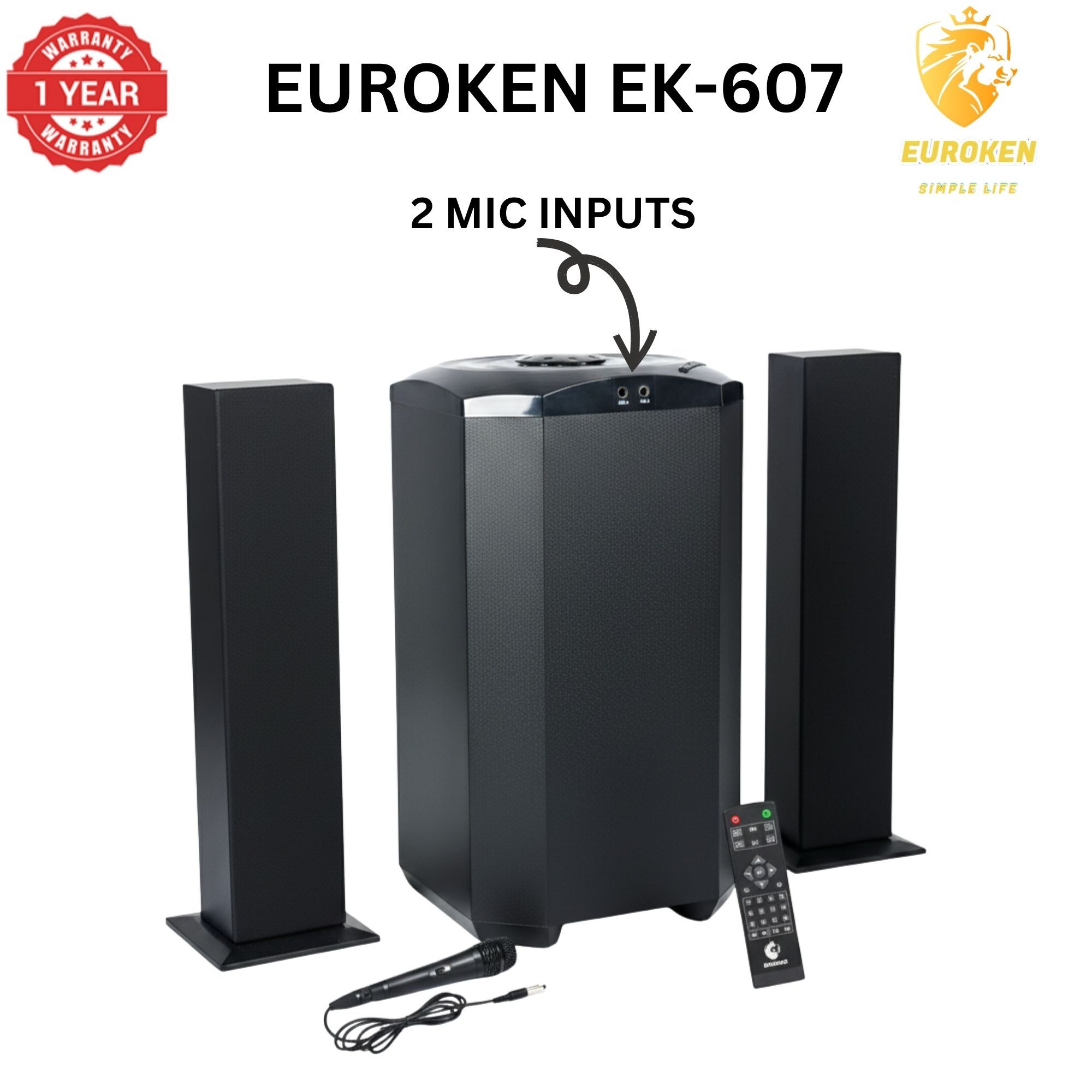 【Exclusive Offer】NEW EUROKEN MTUNGI EK-607 2.1CH With 20,000 PMPO MTUNGI Subwoofer Speaker  Home Theatre Audio System  With Remote Control BLUETOOTH/USB/SD/FM FREE MIC