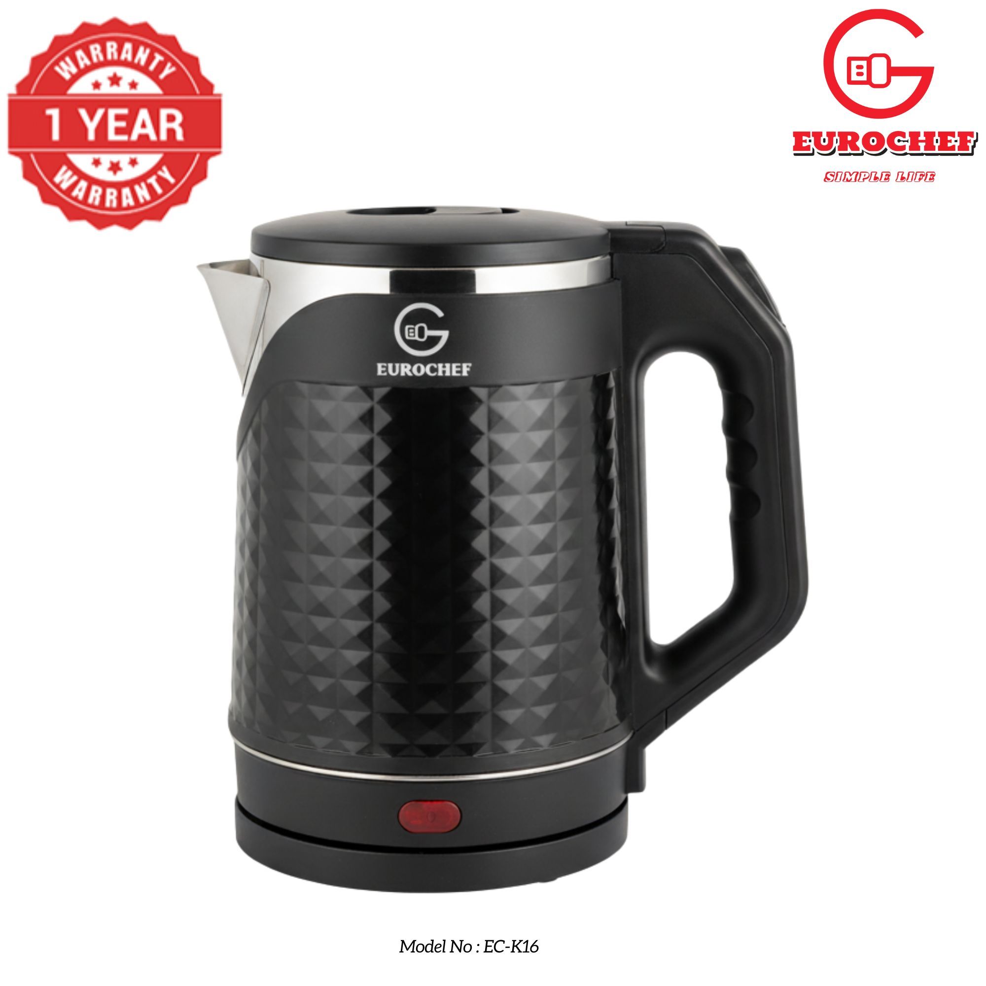 【Limited Offer】 EUROCHEF EC-K16  2 L Stainless steel Electric Cordless Kettle Electric Jug for boiling water Kitchen Appliaance