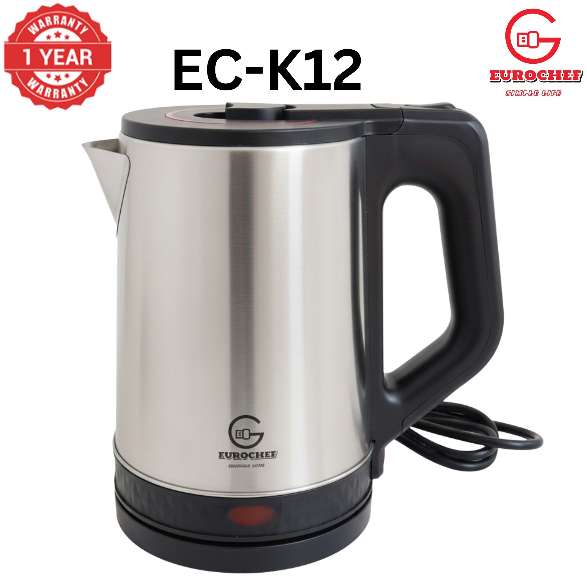 【Limited Offer】 EUROCHEF EC-K12  2 L Stainless steel Electric Cordless Kettle Electric Jug for boiling water Kitchen Appliaance