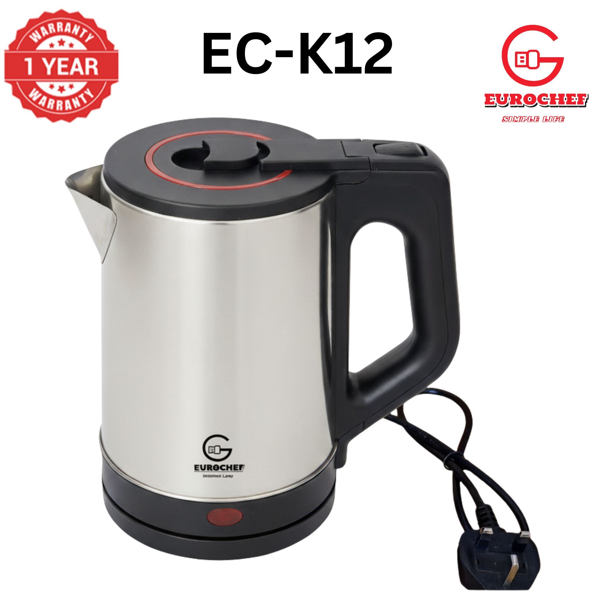 【Limited Offer】 EUROCHEF EC-K12  2 L Stainless steel Electric Cordless Kettle Electric Jug for boiling water Kitchen Appliaance
