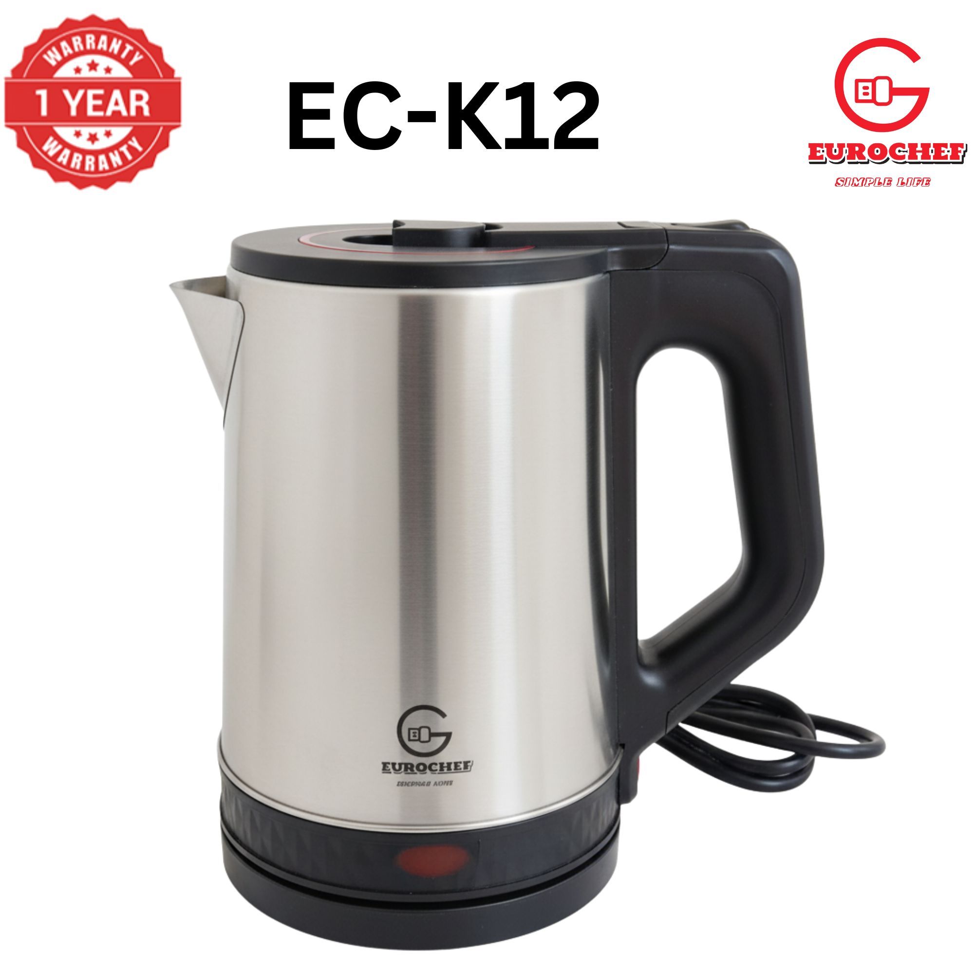 【Limited Offer】 EUROCHEF EC-K12  2 L Stainless steel Electric Cordless Kettle Electric Jug for boiling water Kitchen Appliaance