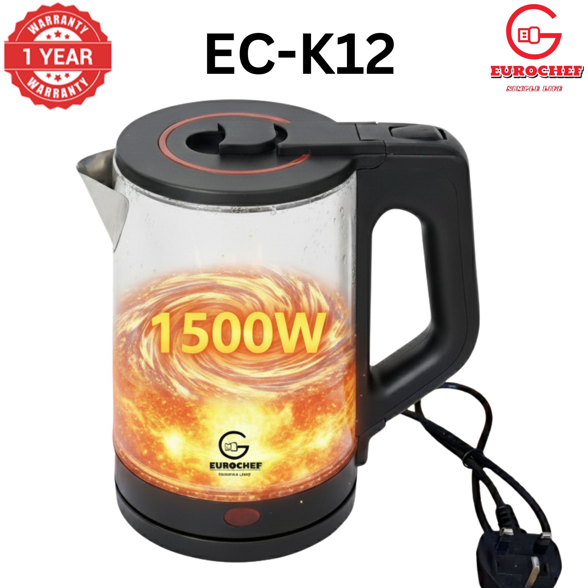 【Limited Offer】 EUROCHEF EC-K12  2 L Stainless steel Electric Cordless Kettle Electric Jug for boiling water Kitchen Appliaance