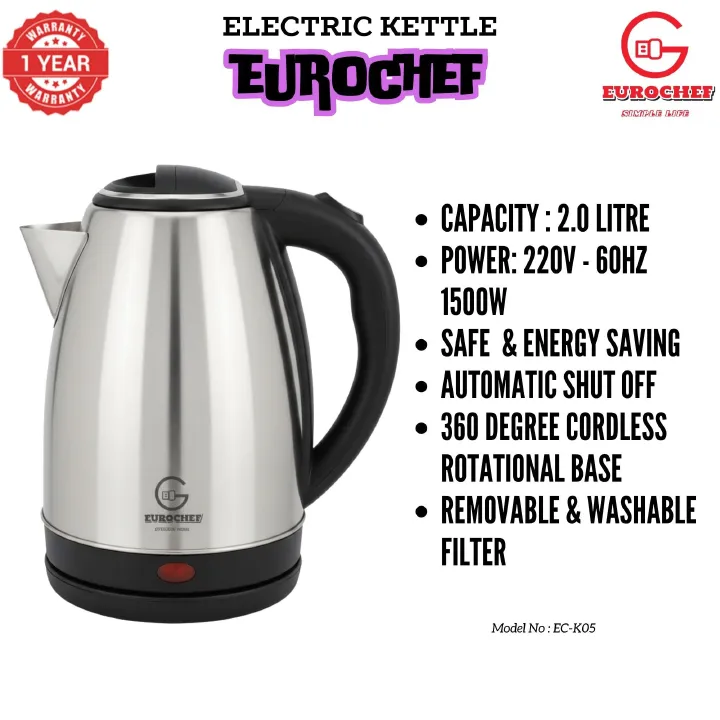 【Limited Offer】 Eurochef  EC-K05 2L stainless steel cordless Electric Kettle  jug for boiling water home appliance