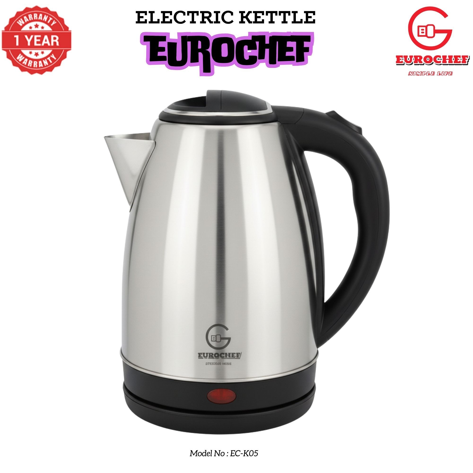 【Limited Offer】 Eurochef  EC-K05 2L stainless steel cordless Electric Kettle  jug for boiling water home appliance